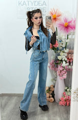 Blugi dama wideleg cu aplicatii decorative 95100