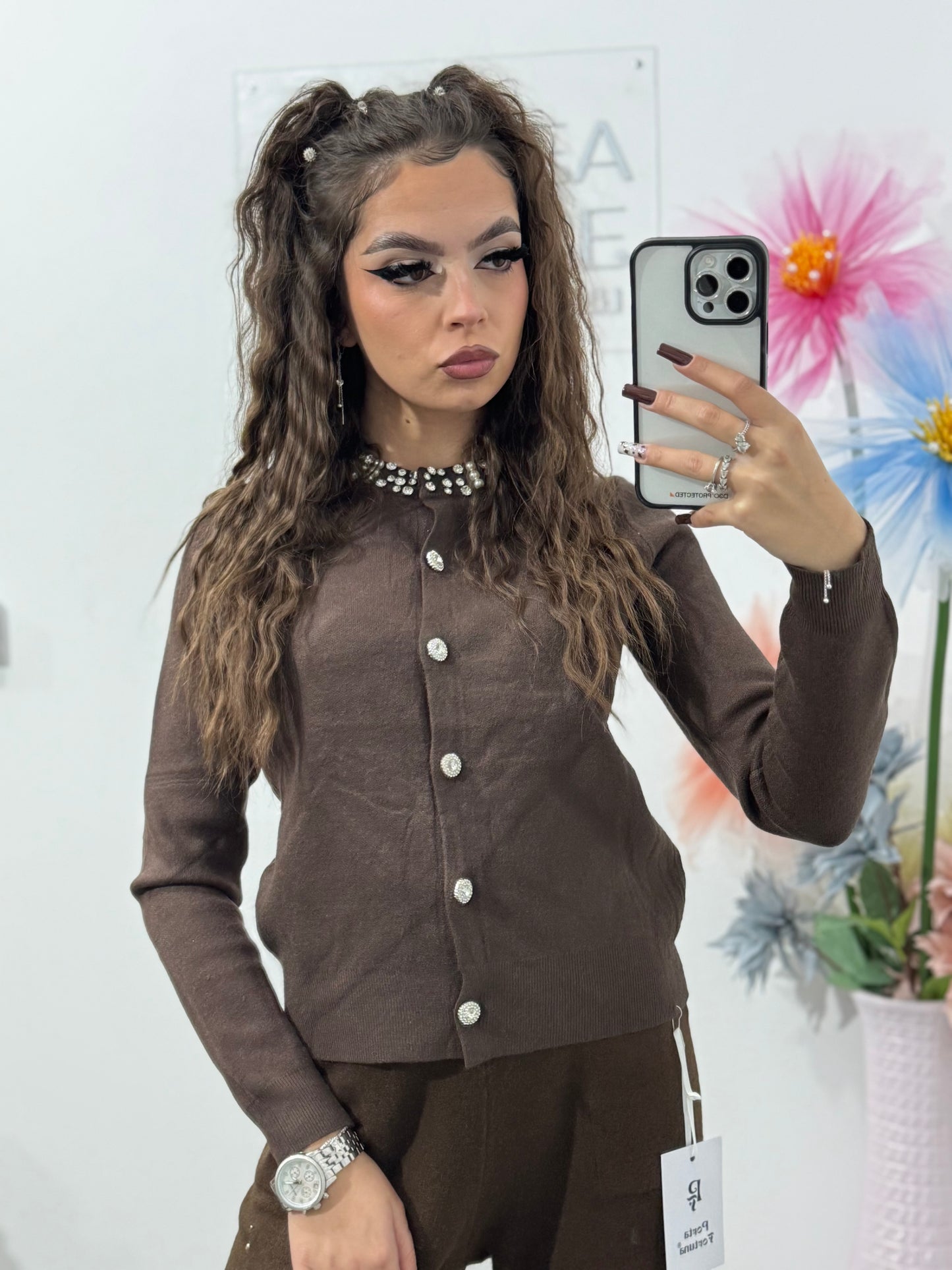 Compleu din tricot maro Annais