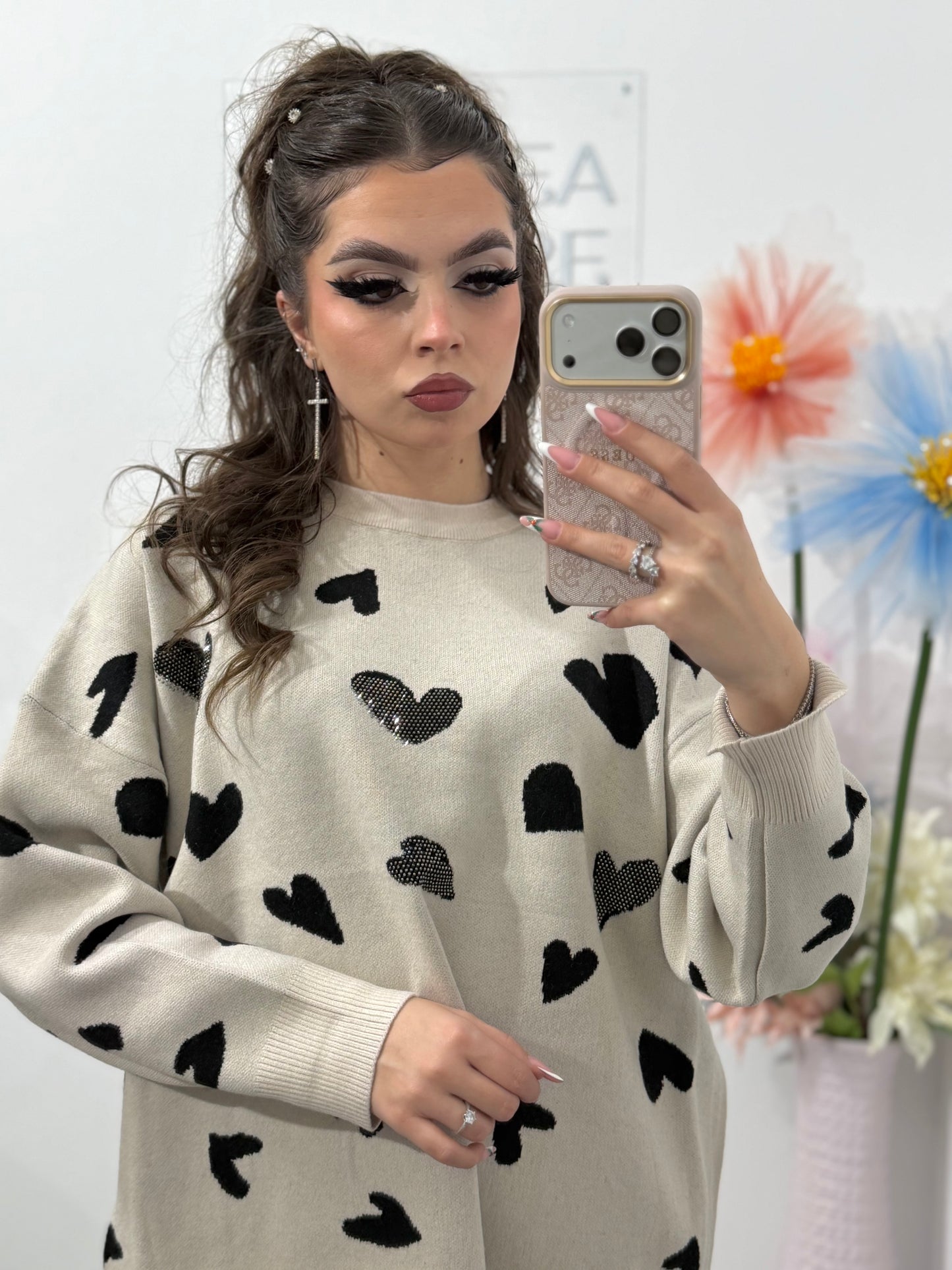 Pulover cu inimioare și cristale HEART