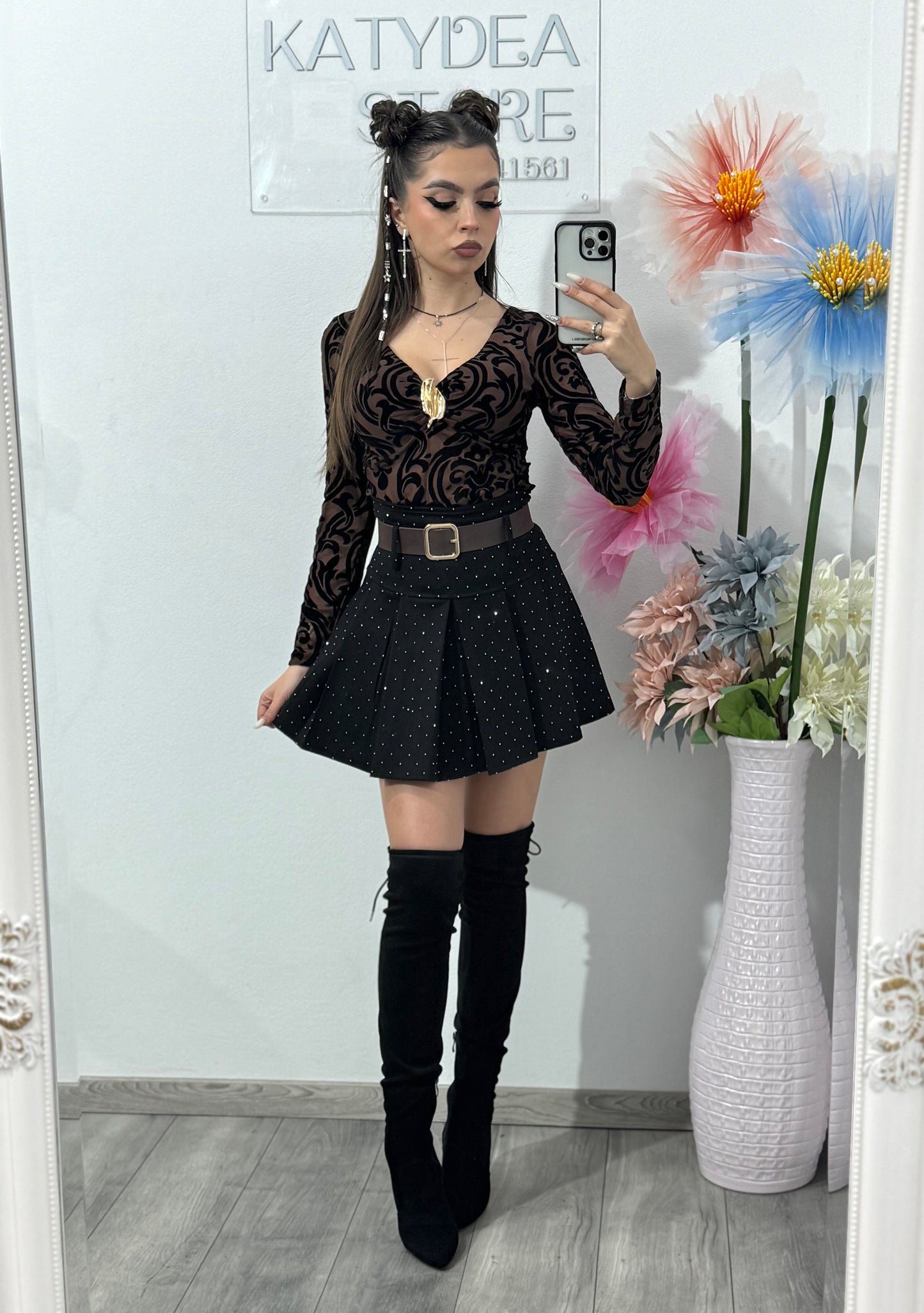 Bluză din mesa cu detaliu auriu ANELIS