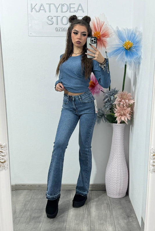 Jeans albaștri evazați MONALISA