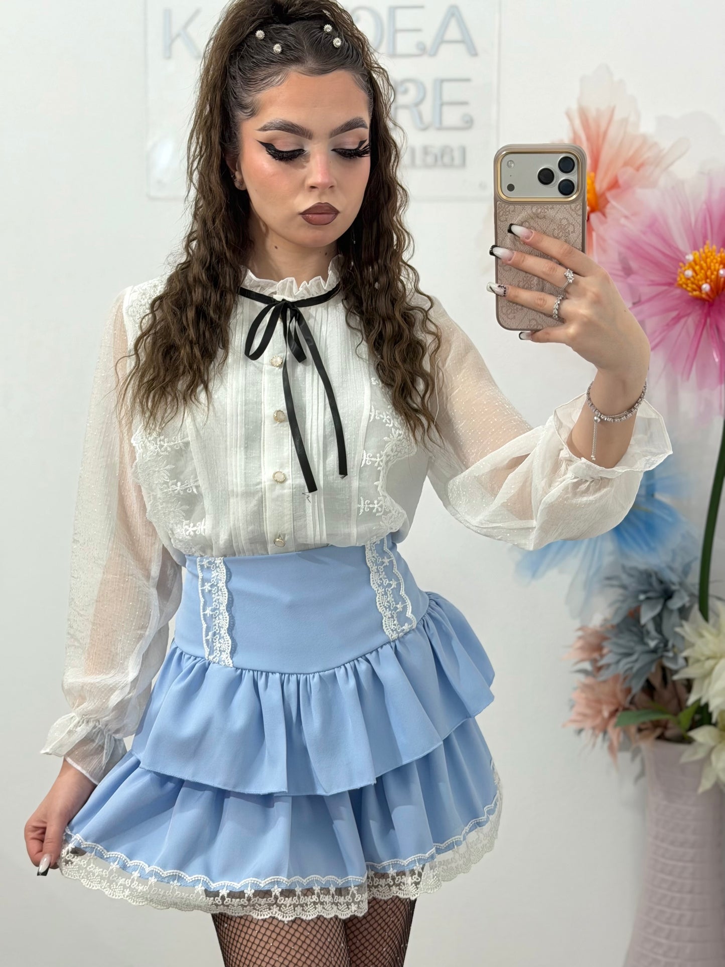 Cămașă din dantelă cu fundiță MARA