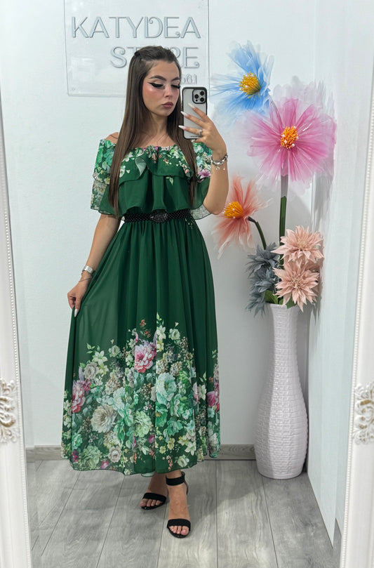 Rochie din voal cu imprimeu verde Delilah