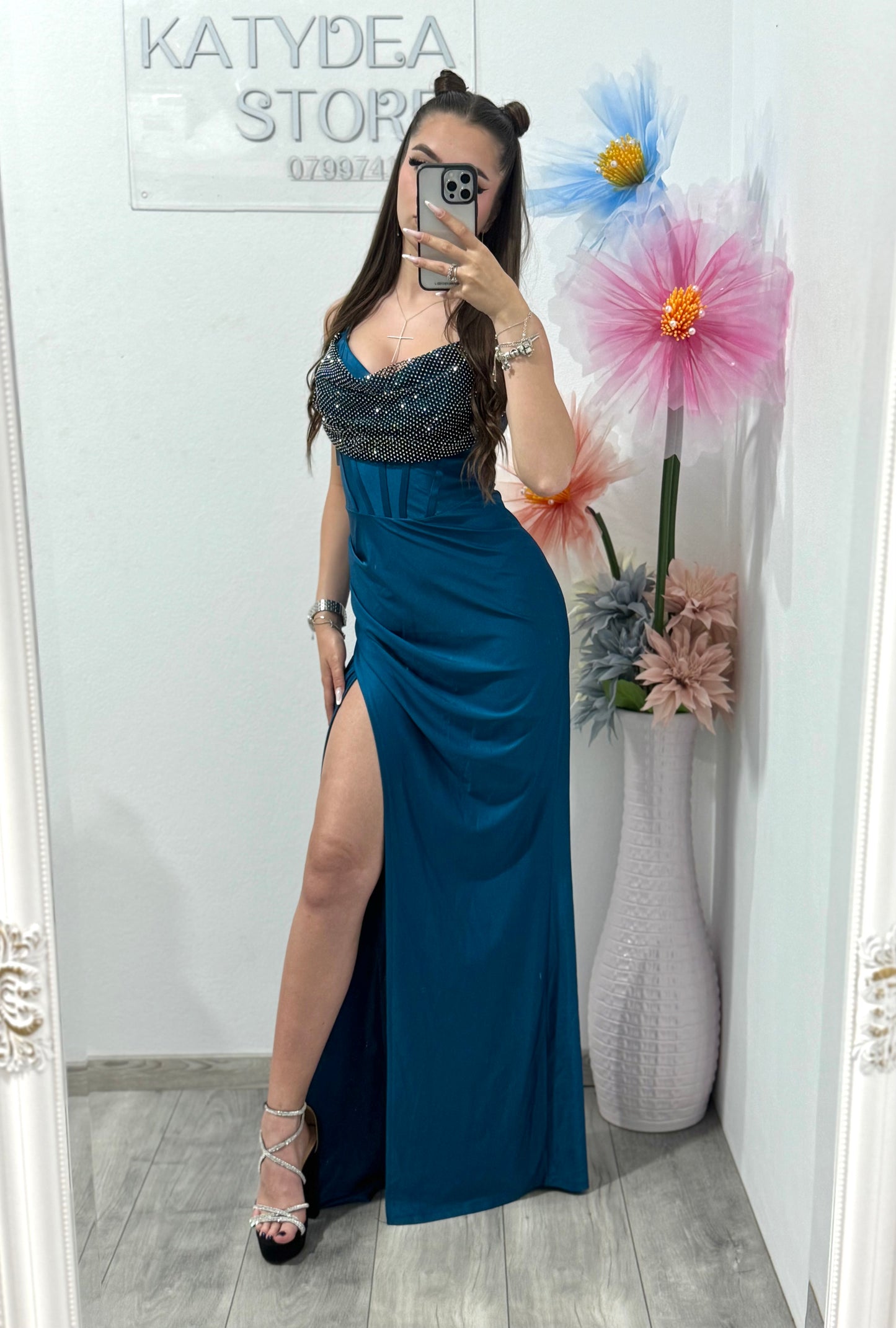Rochie elegantă  cu cristale turcoaz Katherine