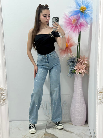 Blugi WideLeg full piatră Dennise