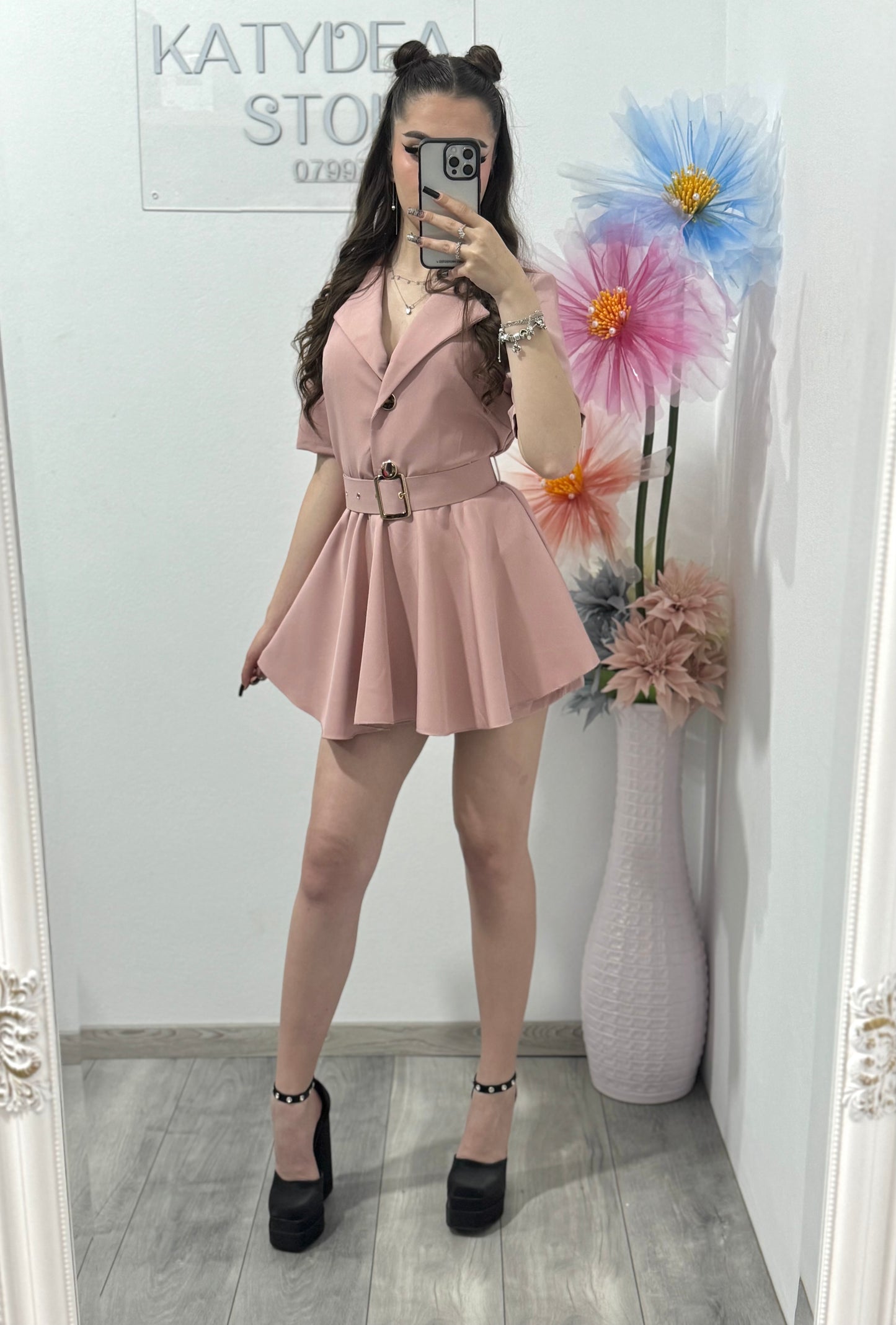 Salopetă elegantă roz pudră Francesca