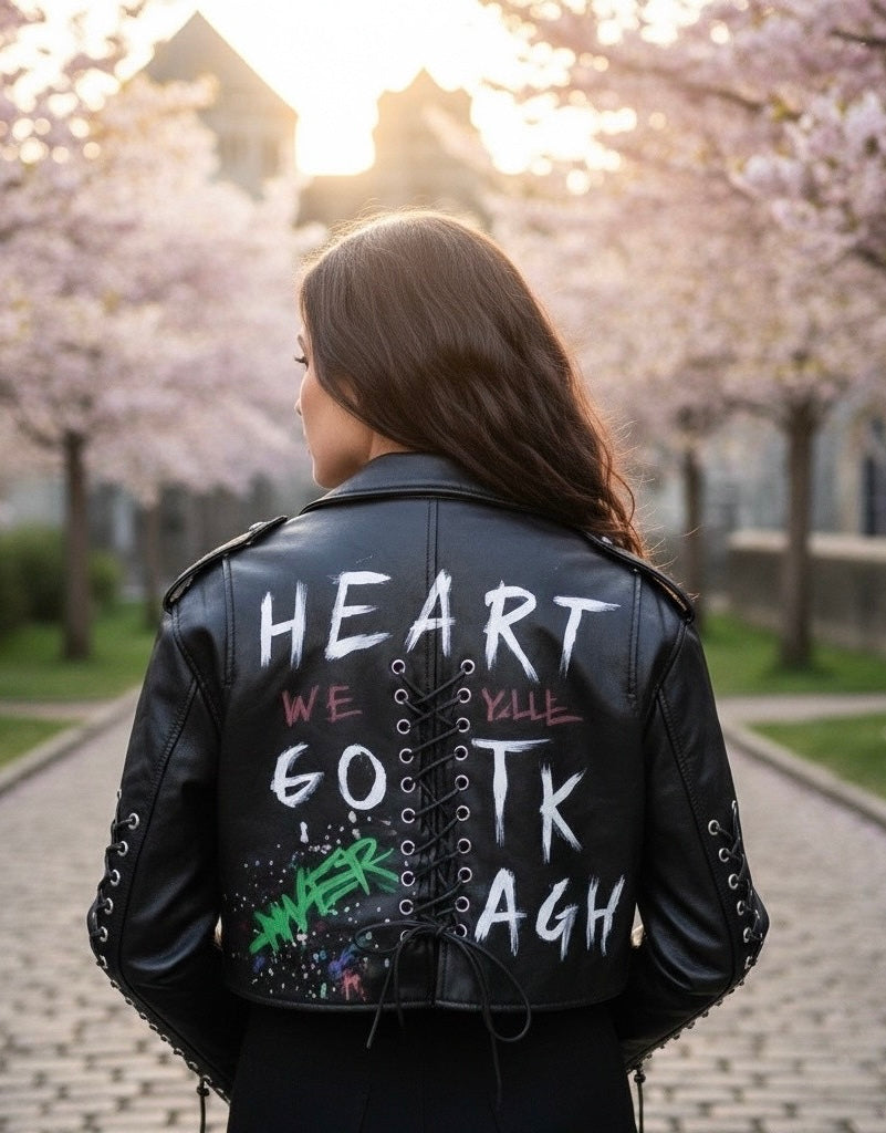 Geacă scurtă biker din imitație de piele neagră GRAFITTI