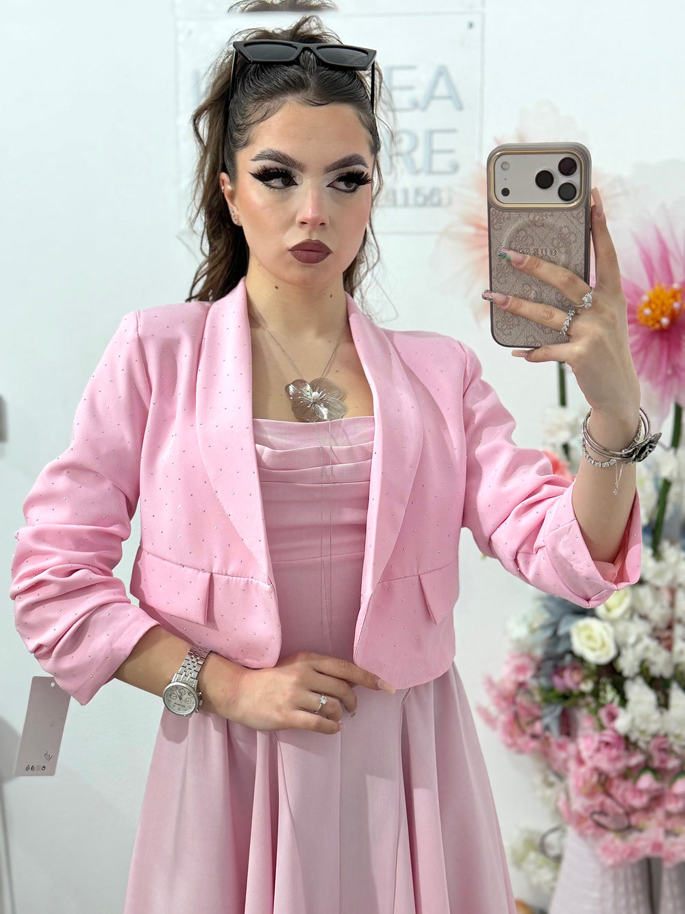 Sacou elegant cu cristale pink Karina