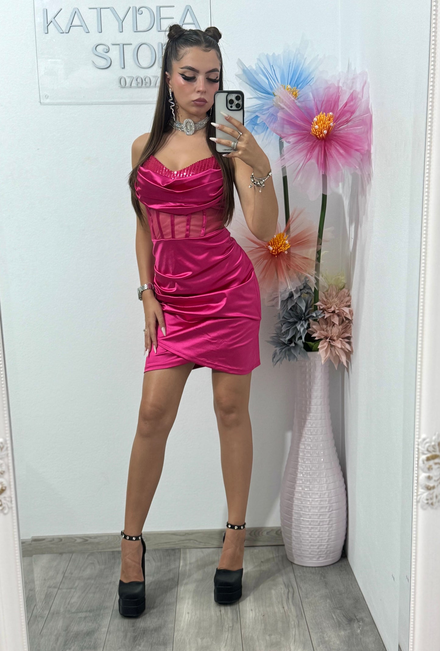 Rochie scurtă cu corset fucsia Sofia