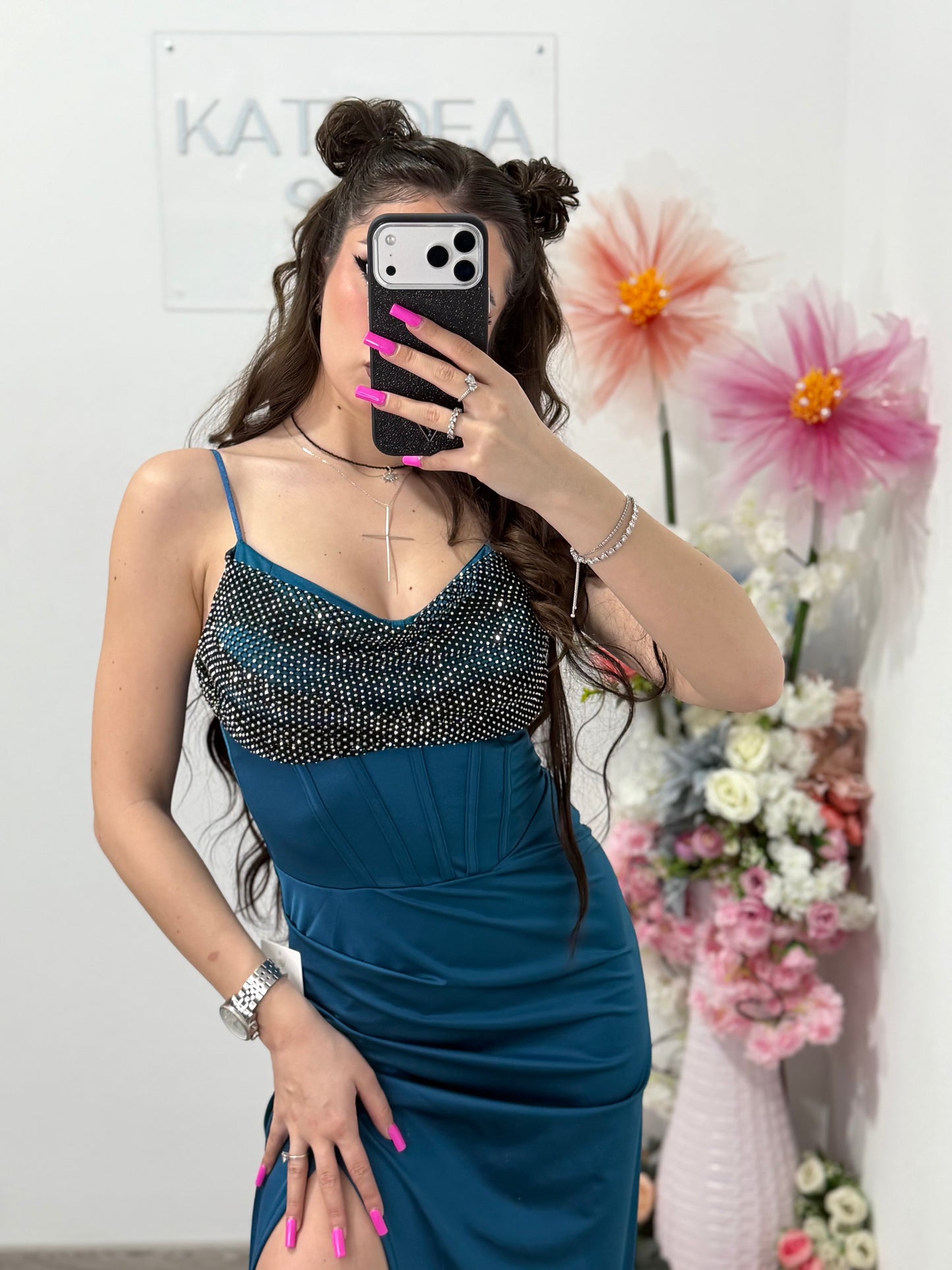 Rochie elegantă  cu cristale turcoaz Katherine