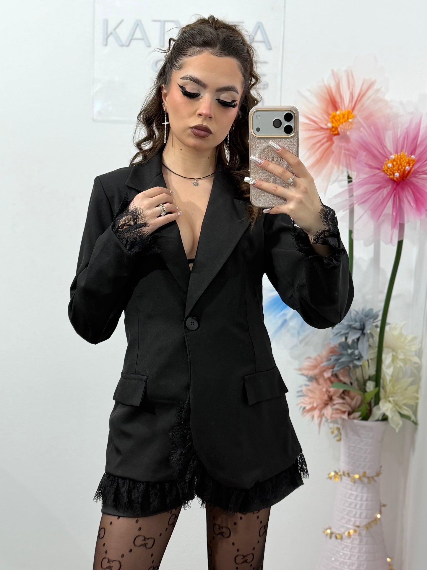 Sacou elegant cu dantelă negru HELENA