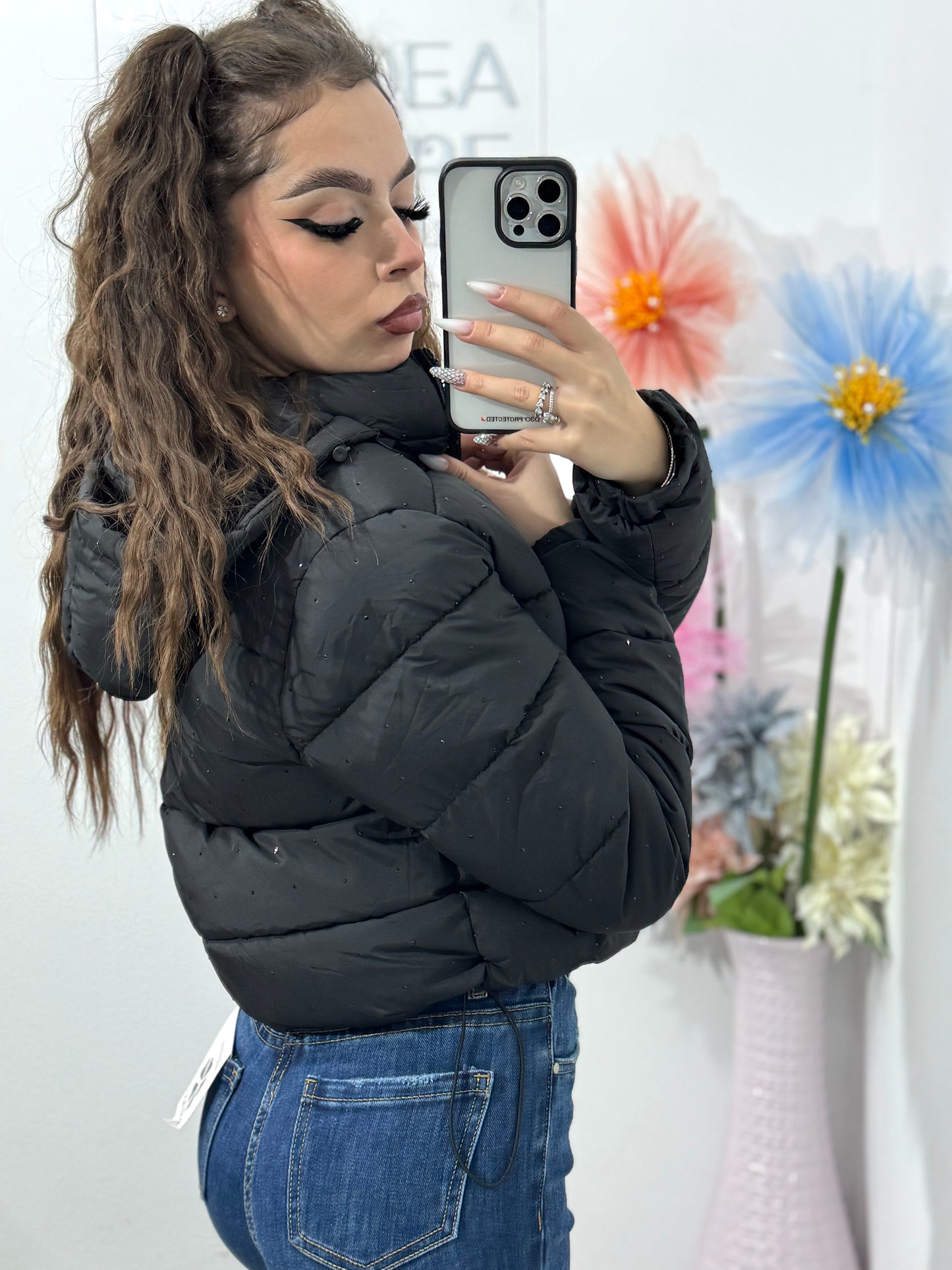 Geacă cu cristale negre ștanțate SORINA