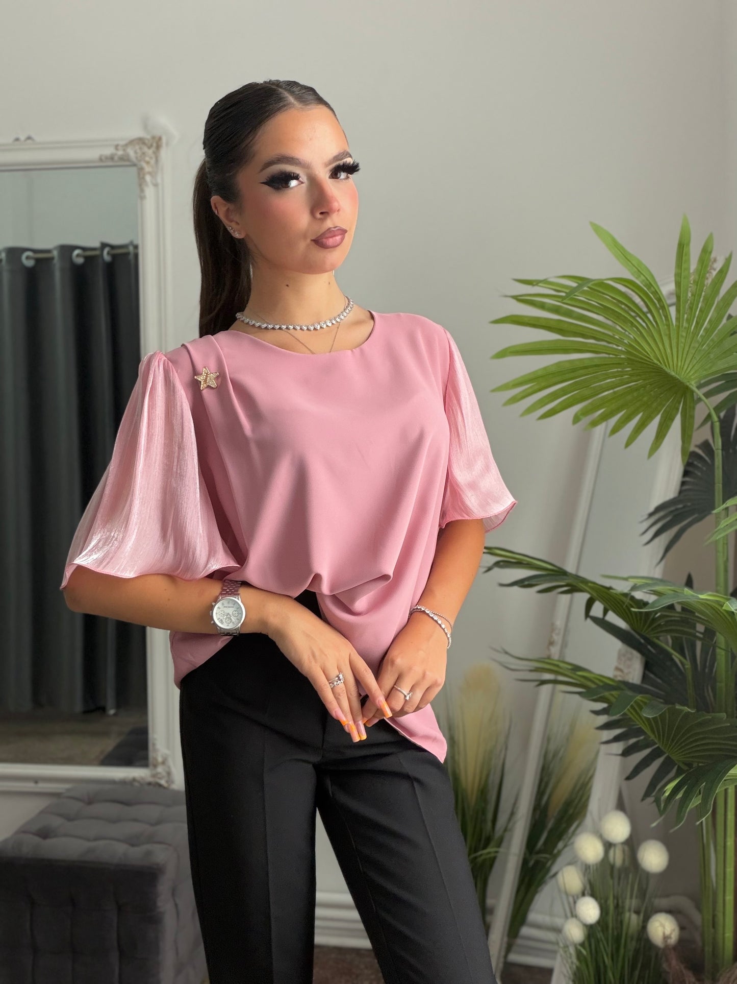 Cămașă elegantă roz ANTONIA