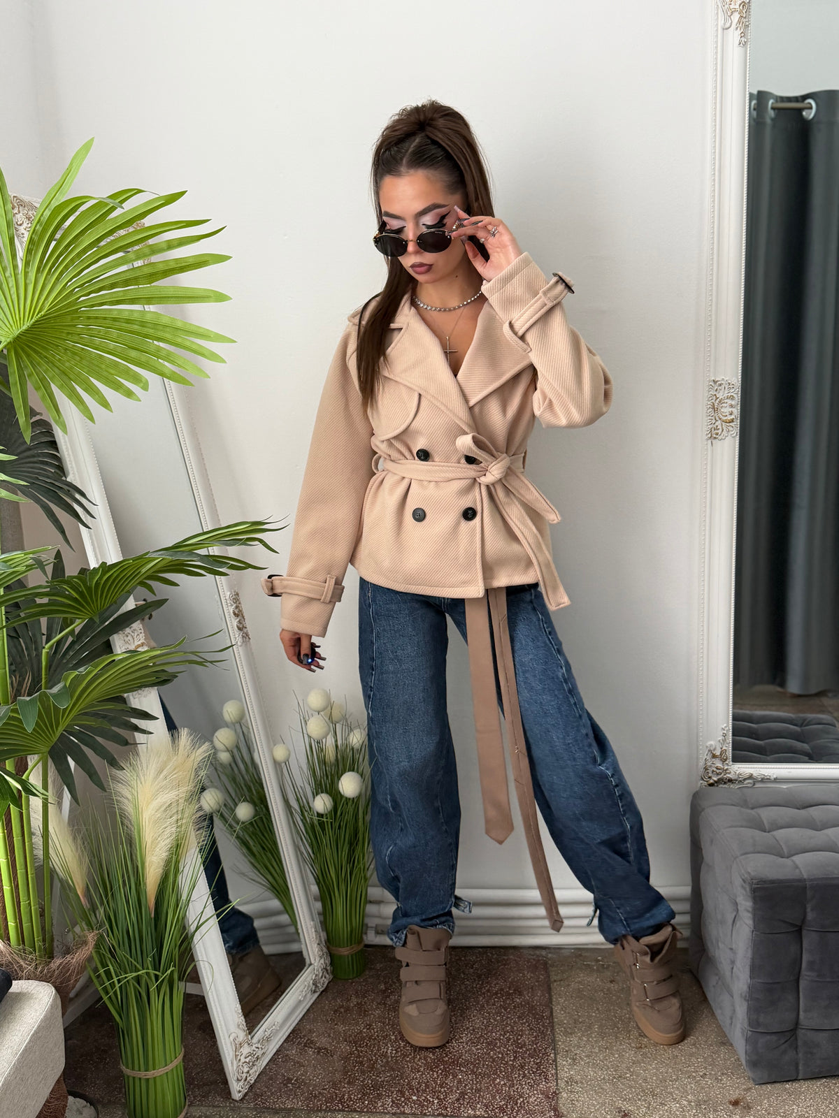Palton scurt beige ANNE