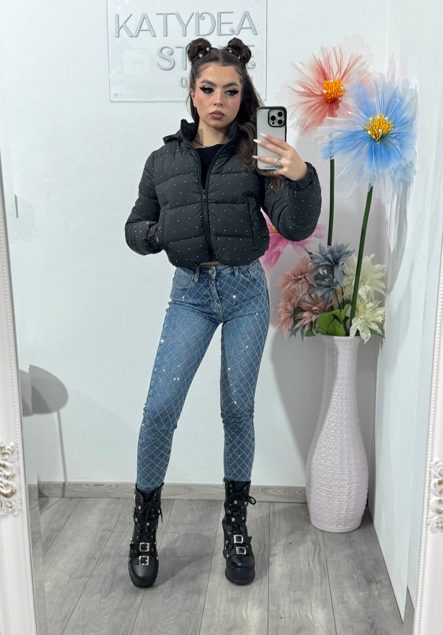 Geacă cu cristale argintii ștanțate SORINA