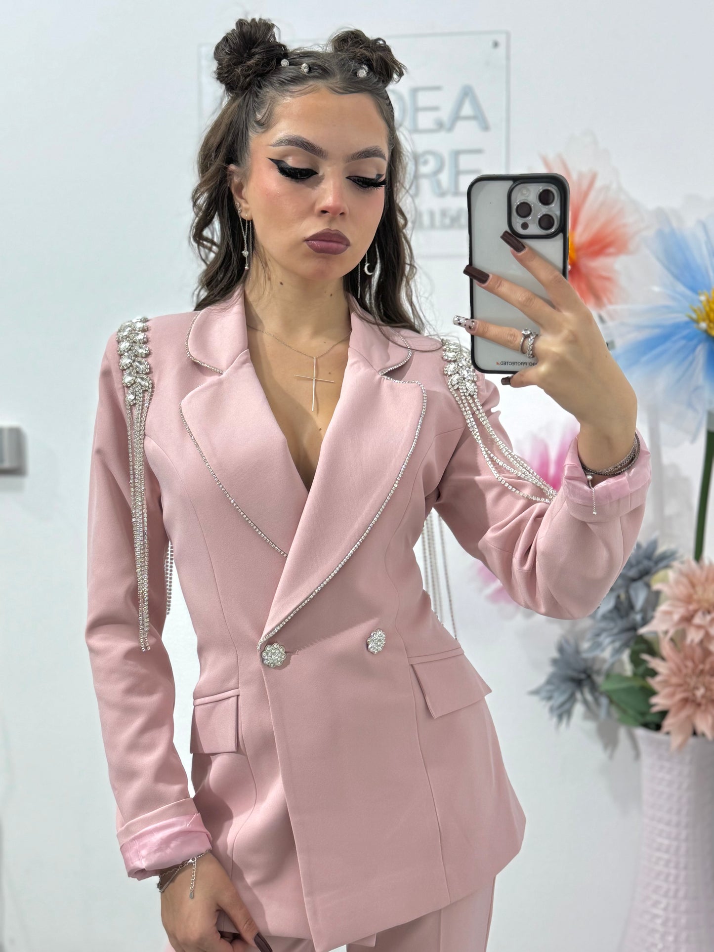 Compleu elegant cu epoleți roz ANDREEA