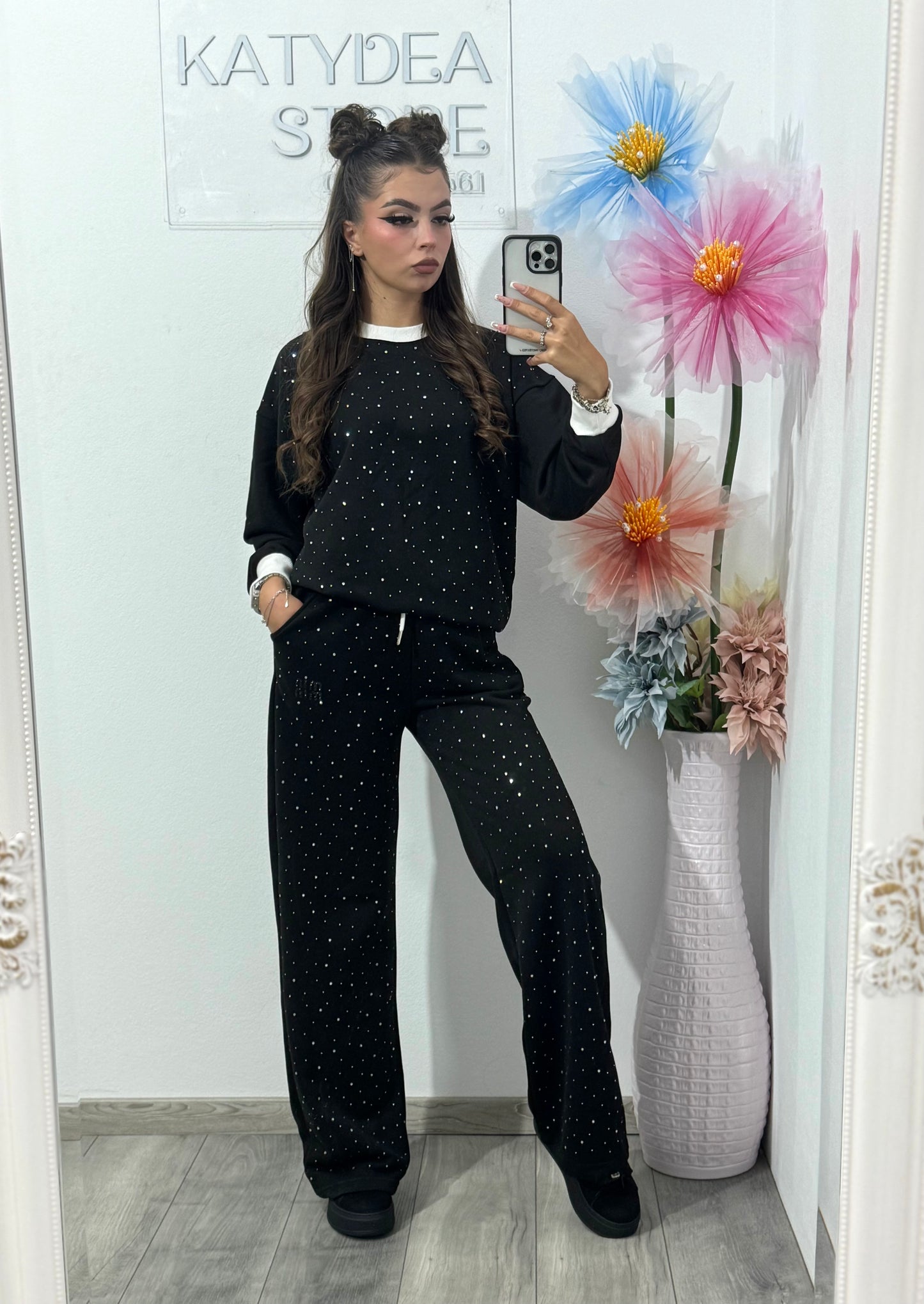 Compleu sport negru cu cristale MIUMIN