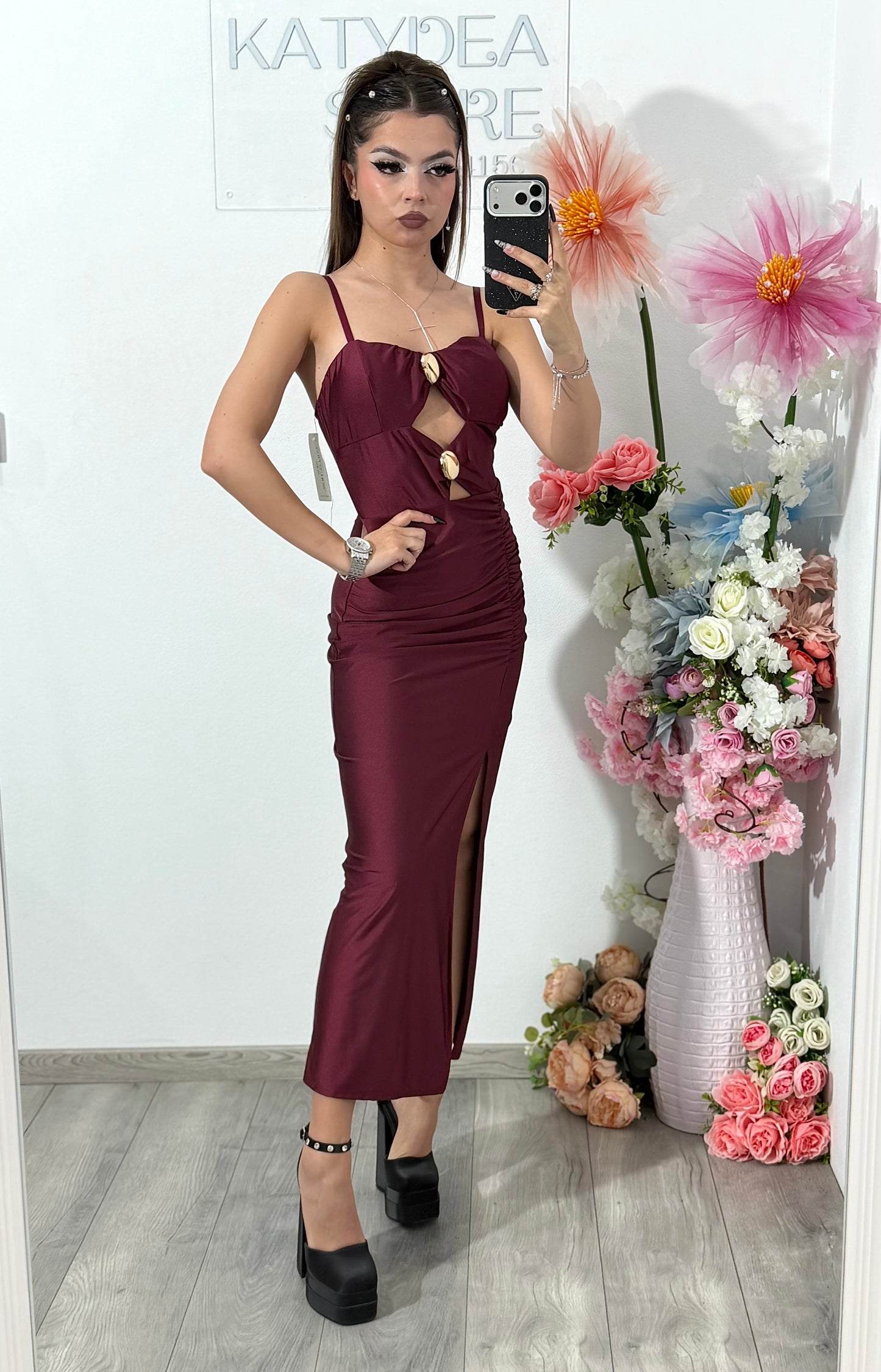 Rochie midi bordo COCKTAIL