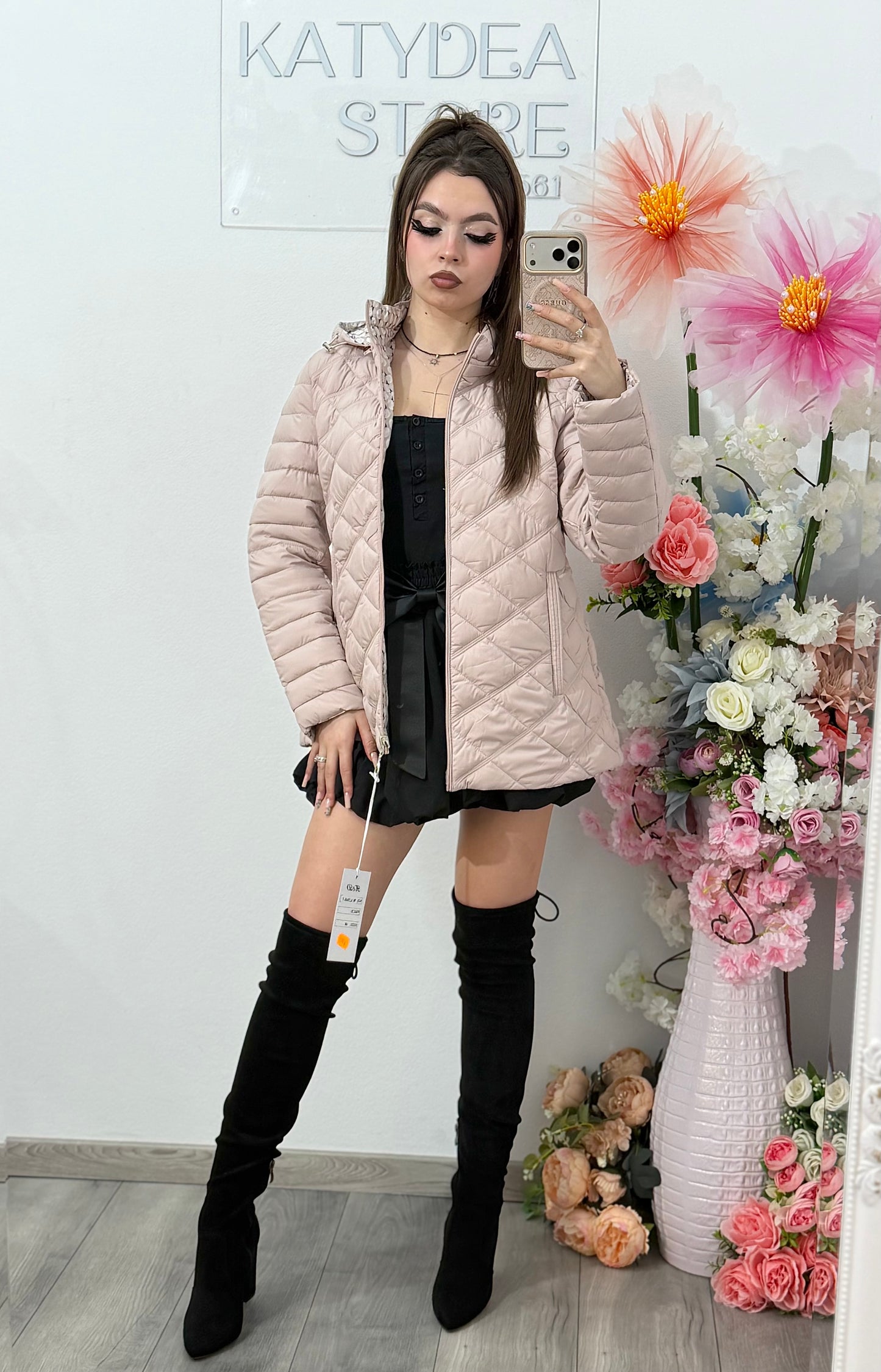 Geacă din fâș cu două fețe bej MARIA