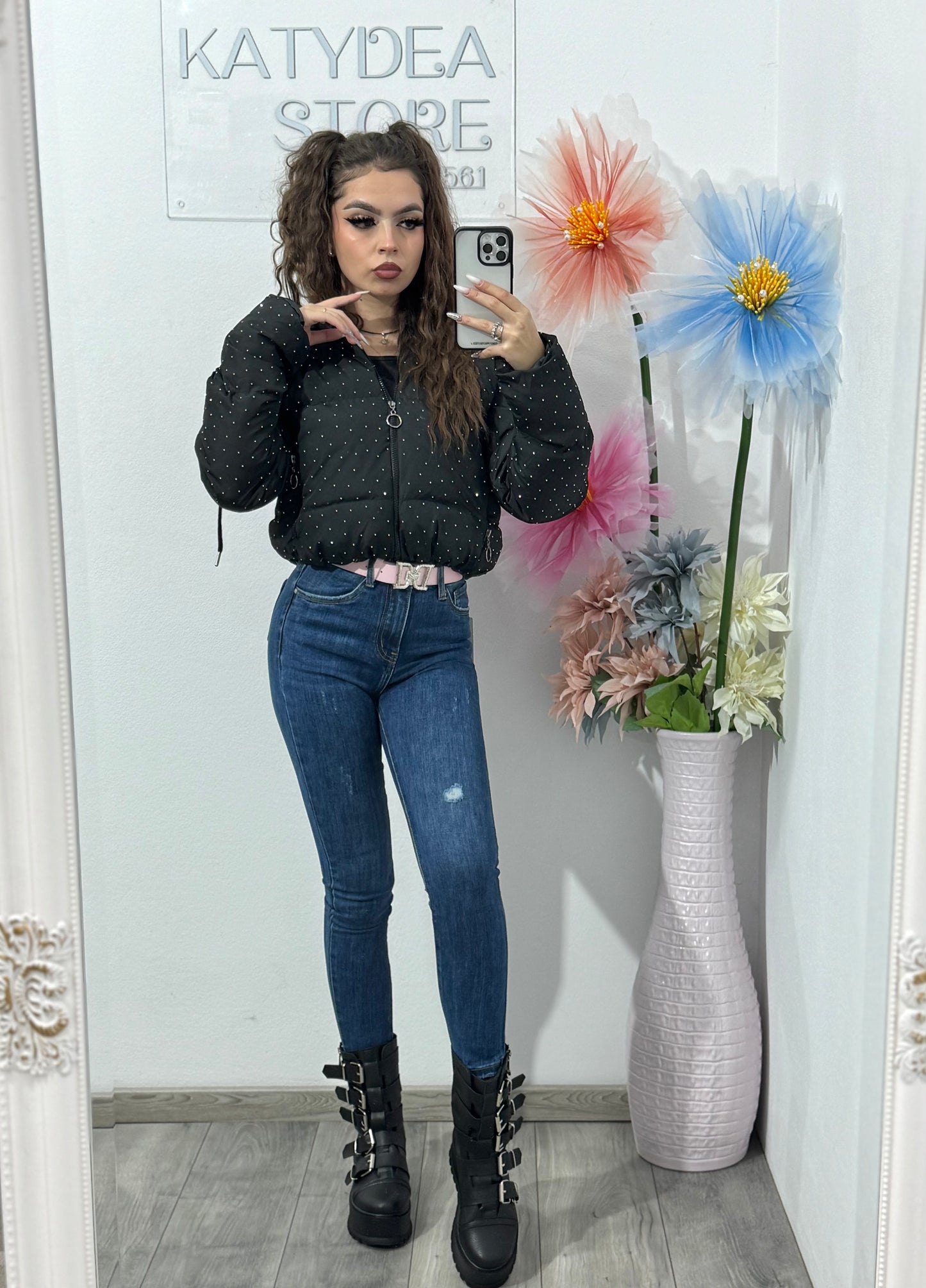 Geacă cu cristale argintii ștanțate ALEXA