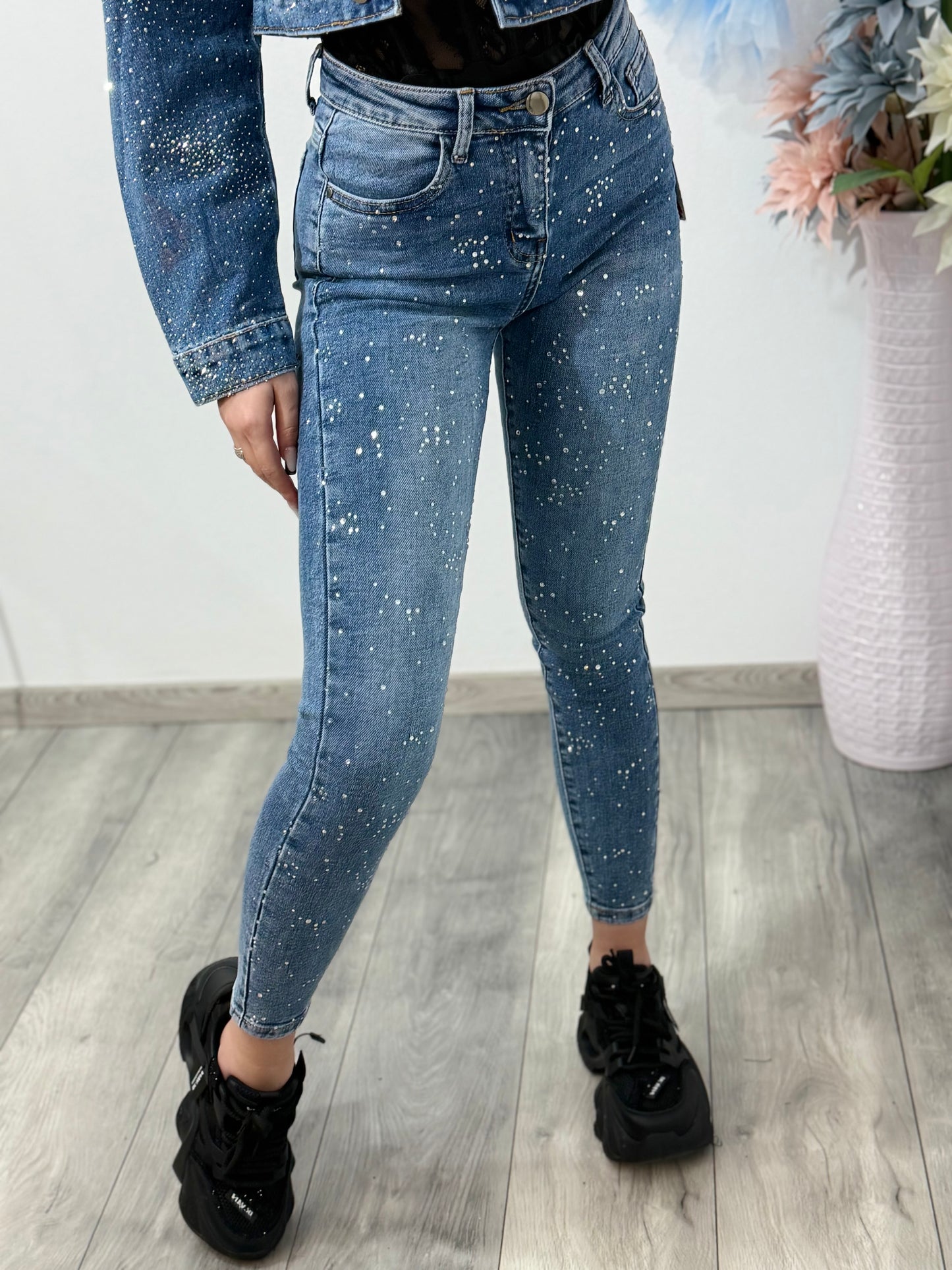 Jeans skinny  albastri cu cristale DANNA