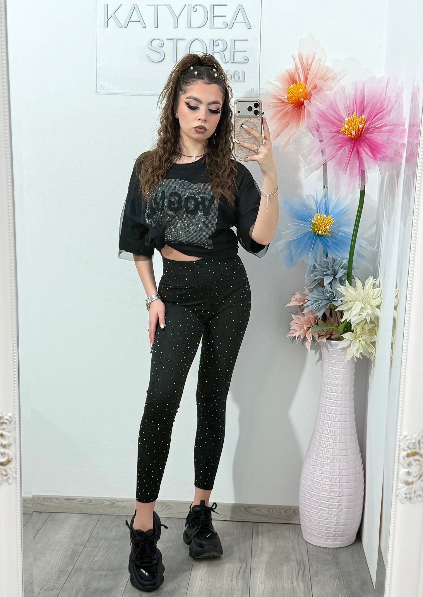 Colanti modelatori negri cu cristale ștanțate ANA