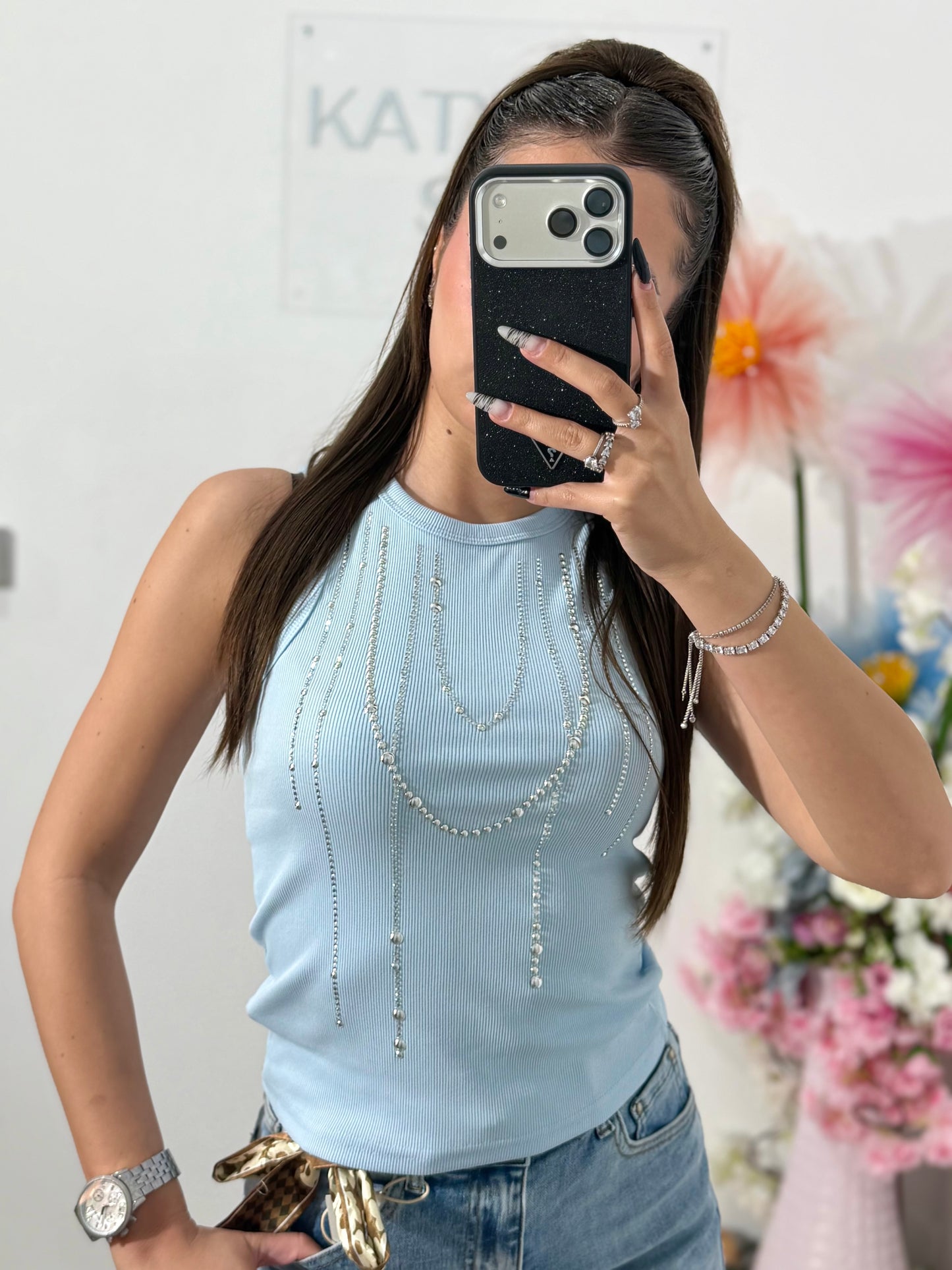 Top blue accesorizat PAULA