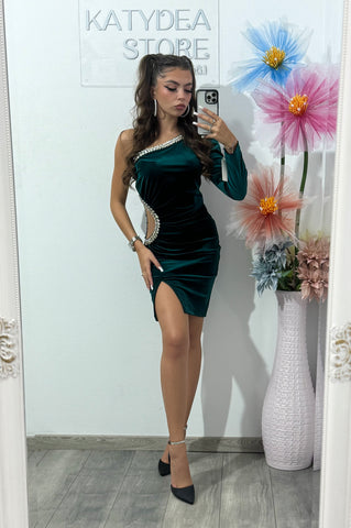 Rochie din catifea verde smarald Diamonds