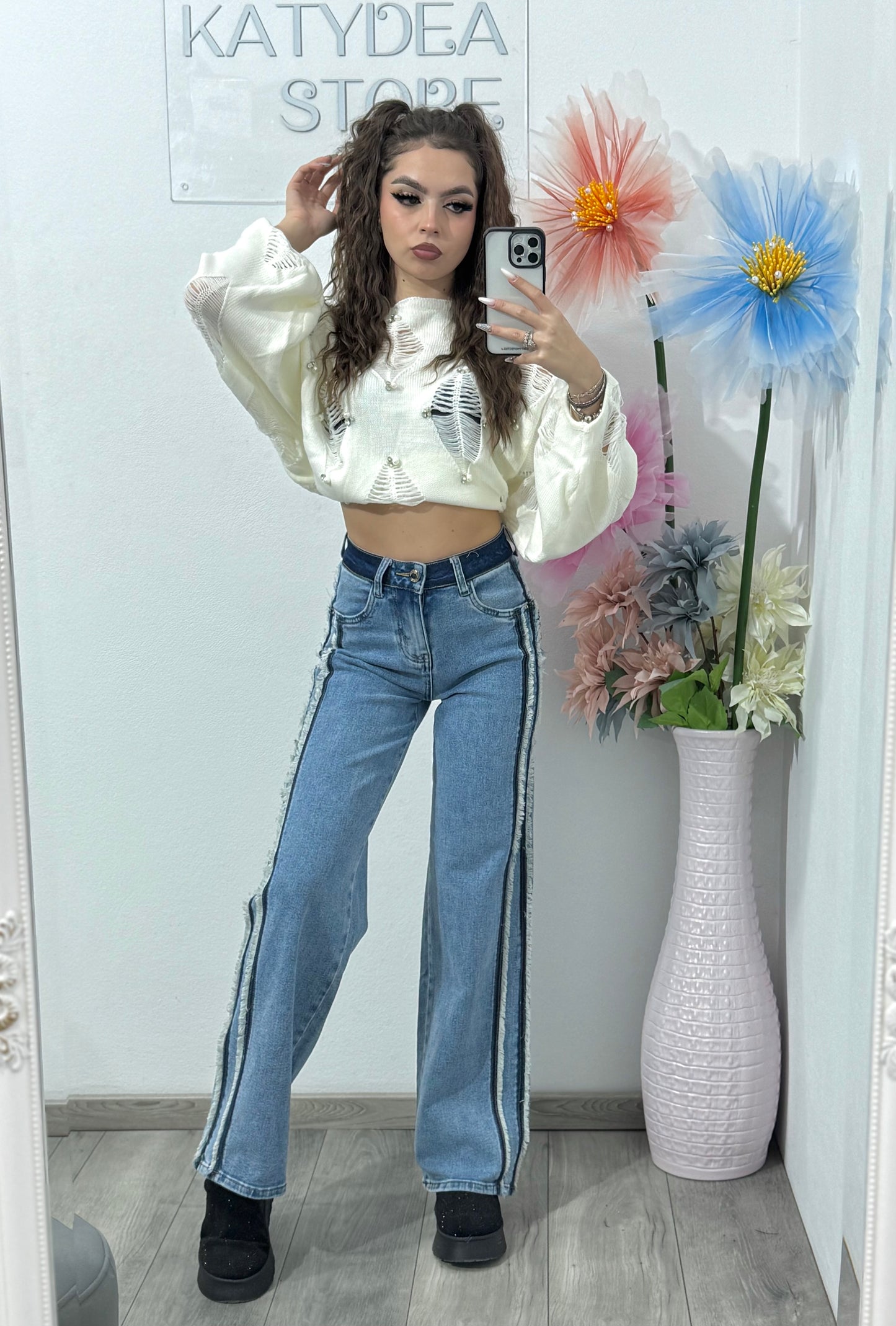 Jeans WIDELEG albastru Angel