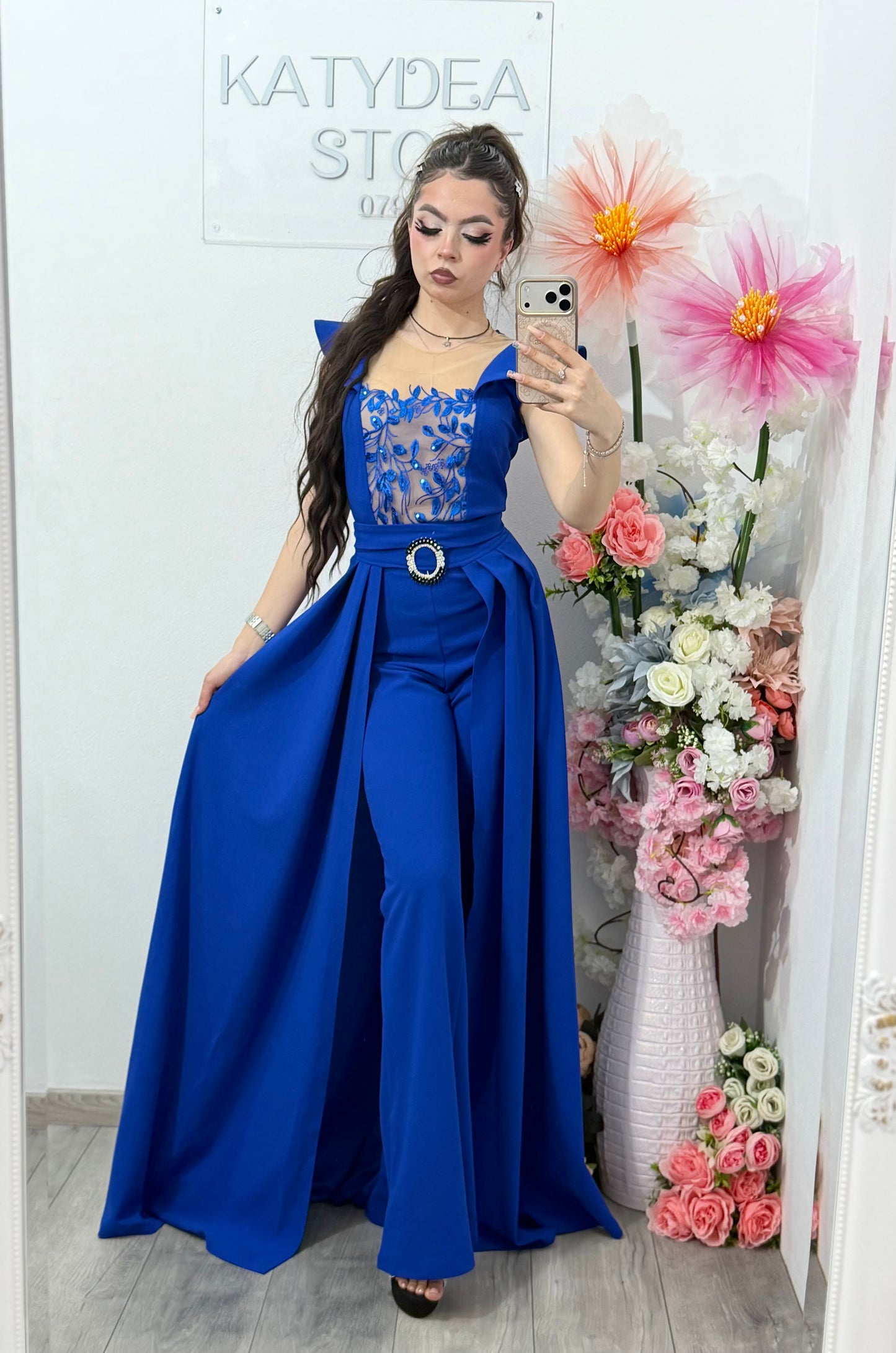 Salopeta albastra eleganta cu trena detasabila Belle