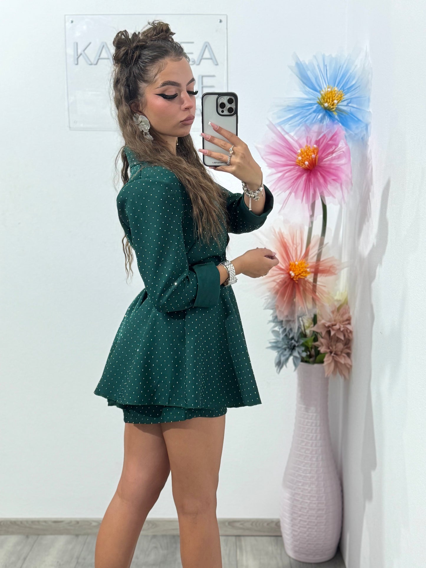 Salopetă full piatră verde Melania