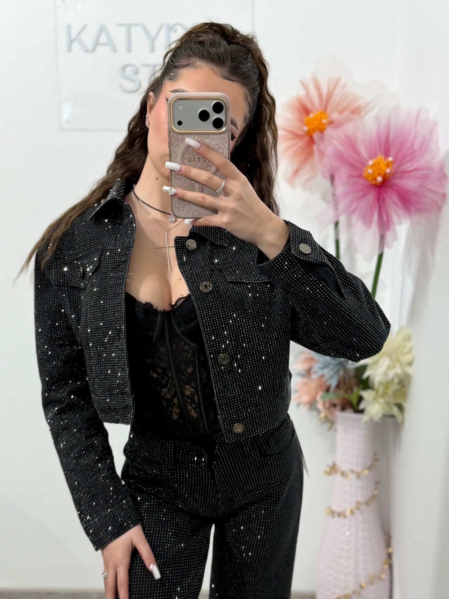 Geacă denim full cristale Xonia