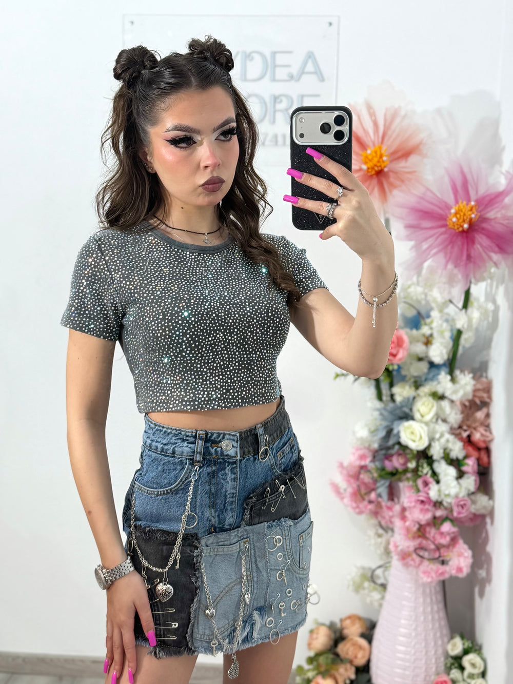 Tricou crop cu cristale ALIS