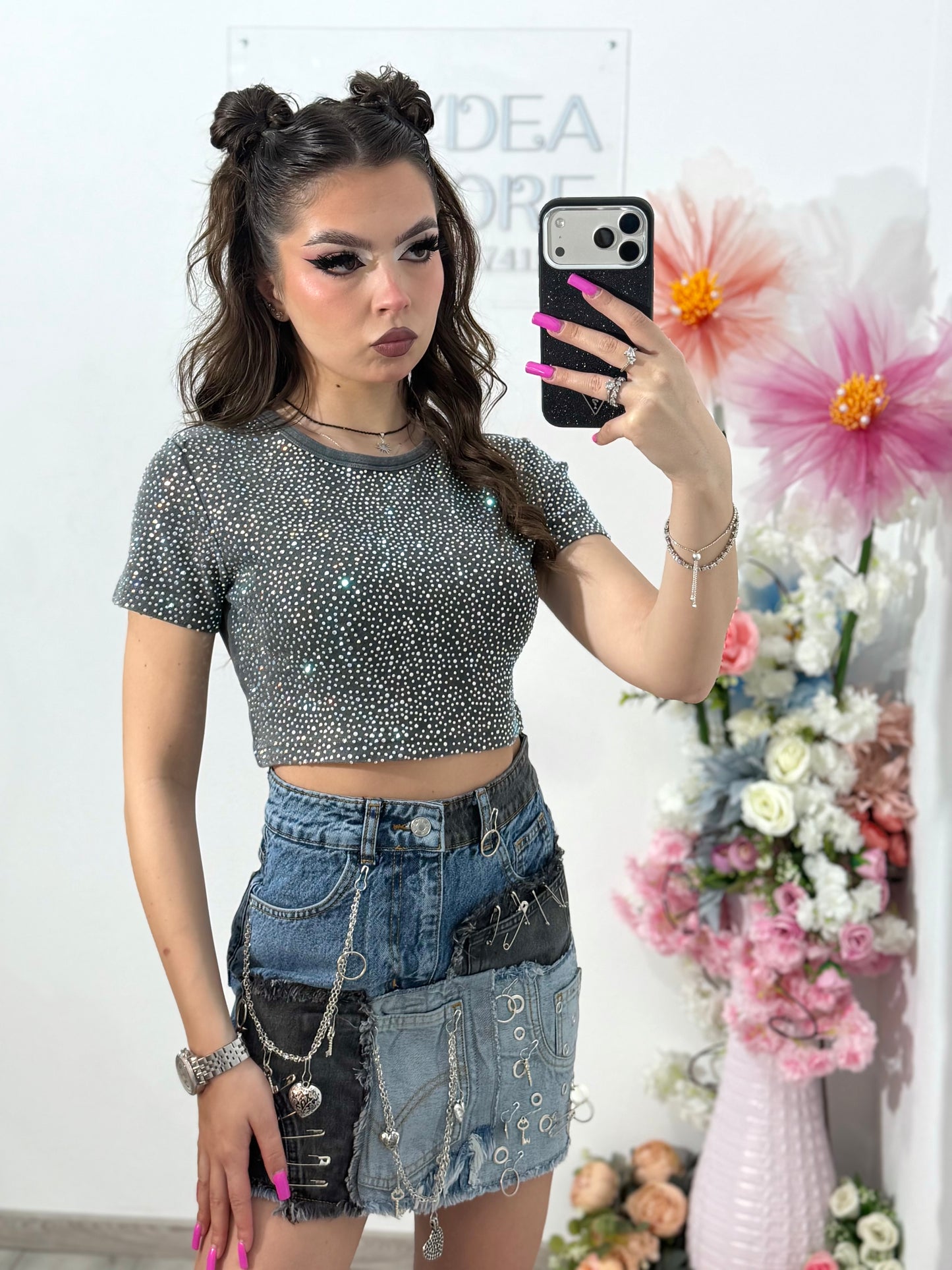 Tricou crop cu cristale ALIS