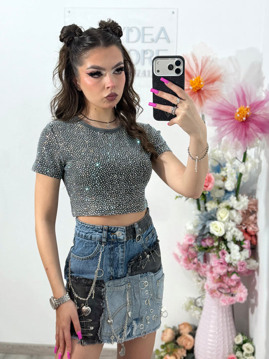 Tricou crop cu cristale ALIS