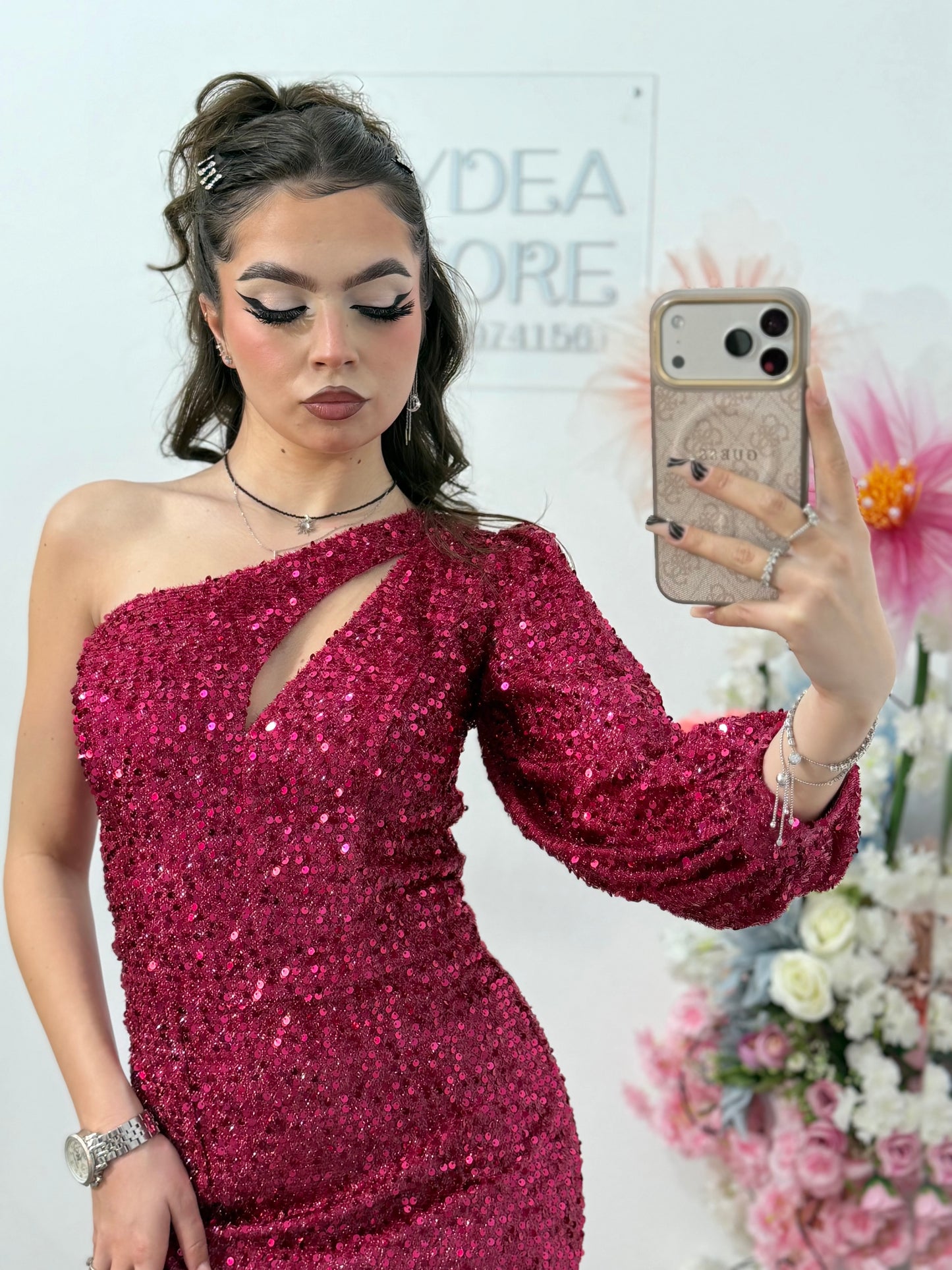 Rochie lunga fucsia cu paiete strălucitoare Cristinne