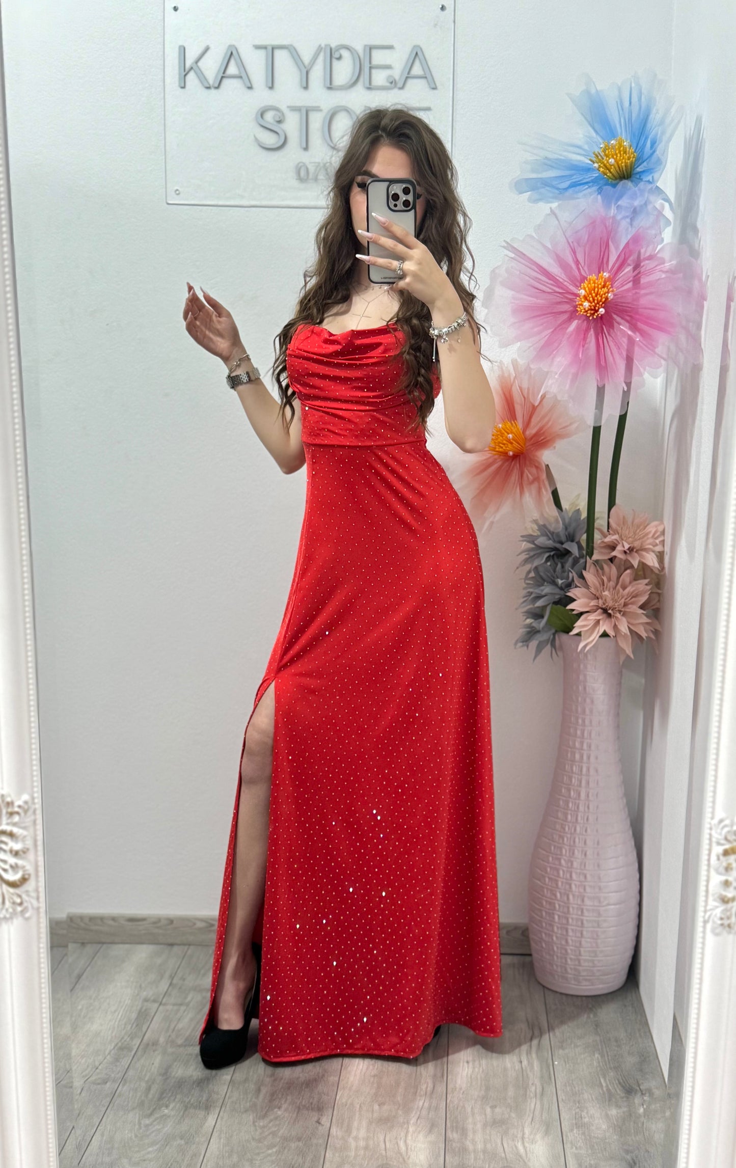 Rochie elegantă cu cristale roșie Glam