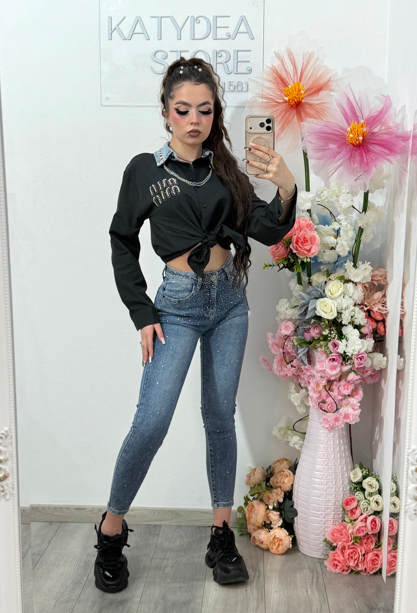 Jeans skinny  albastri cu cristale ROXANA