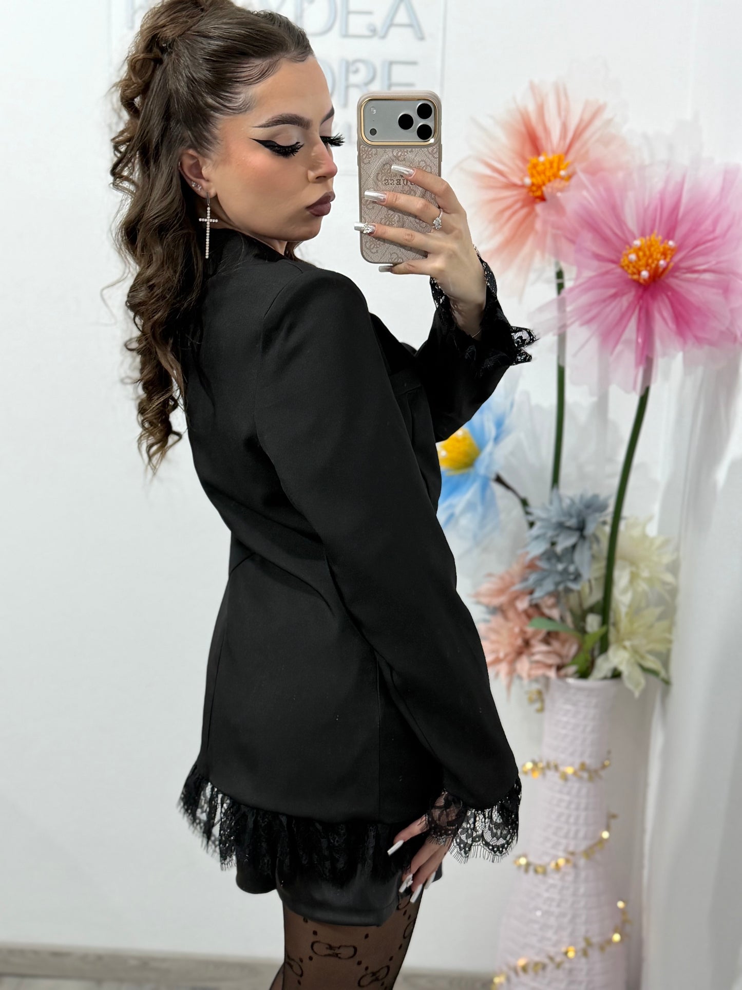 Sacou elegant cu dantelă negru HELENA