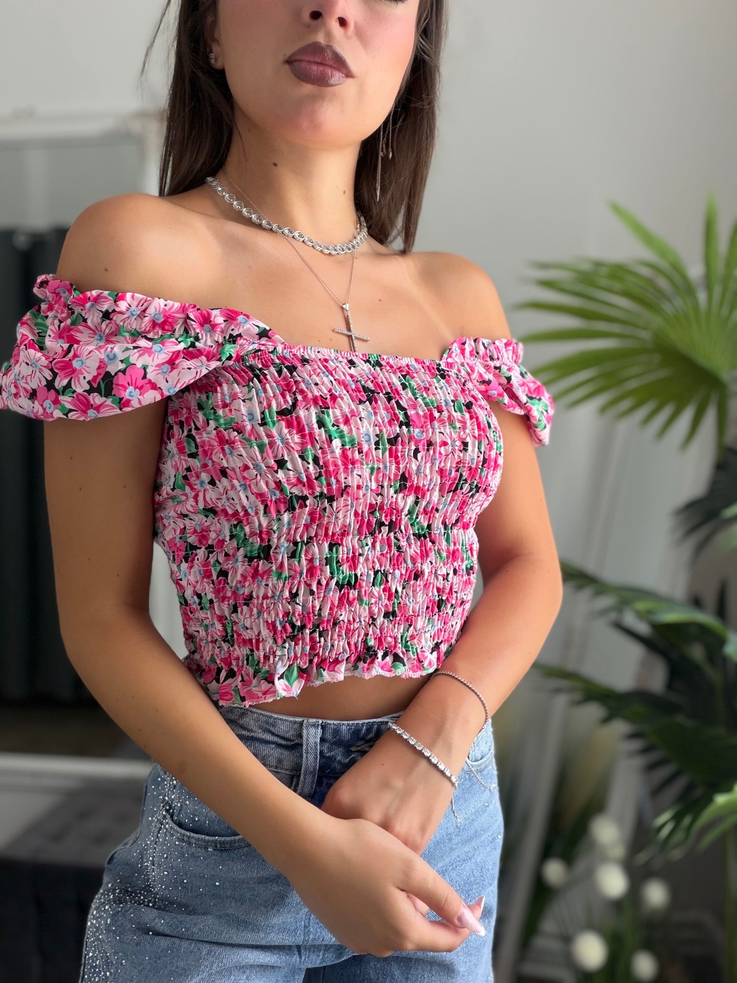 Top cu imprimeu fucsia DENISA