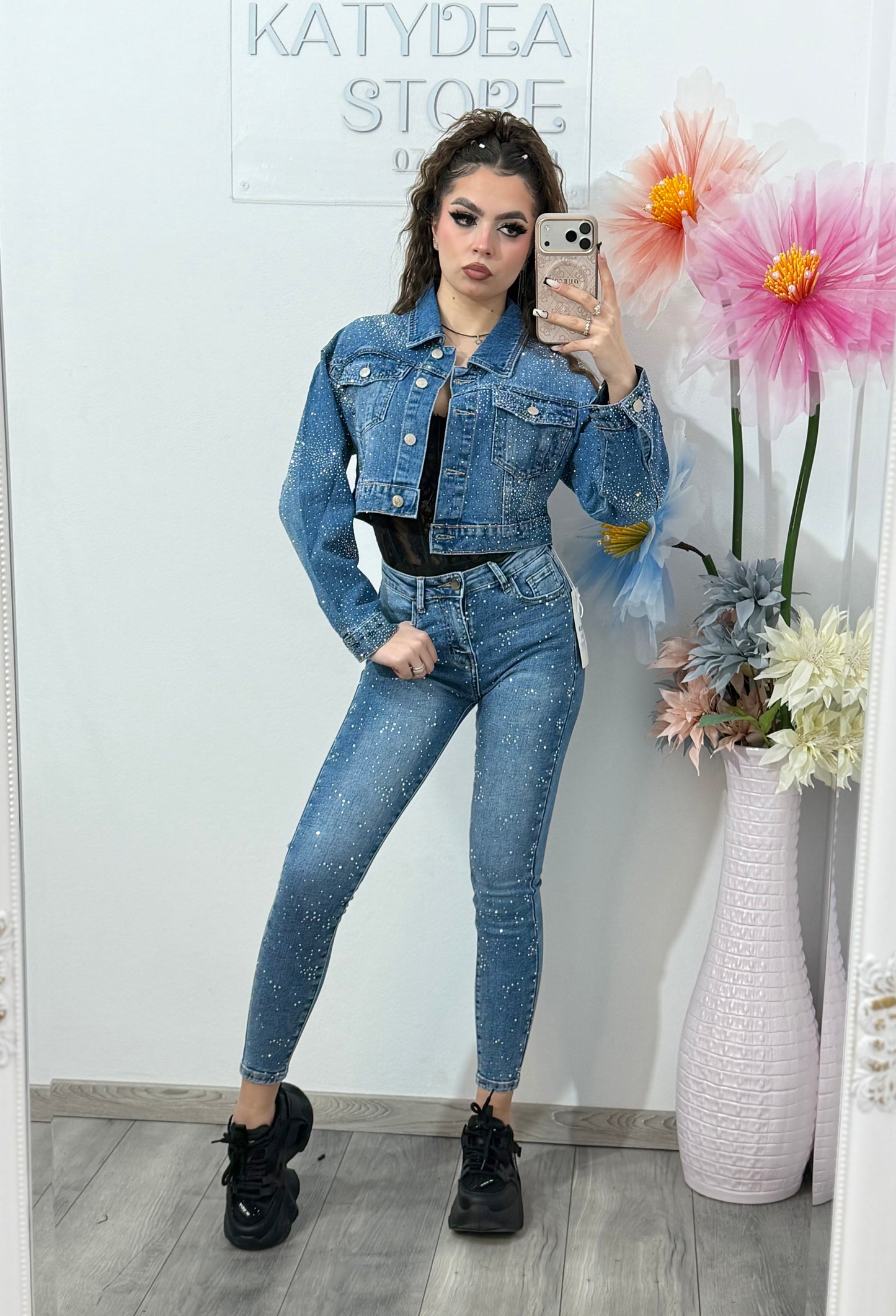 Jeans skinny  albastri cu cristale DANNA