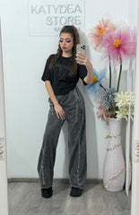 Pantaloni grey cu cristale ștanțate DIANA