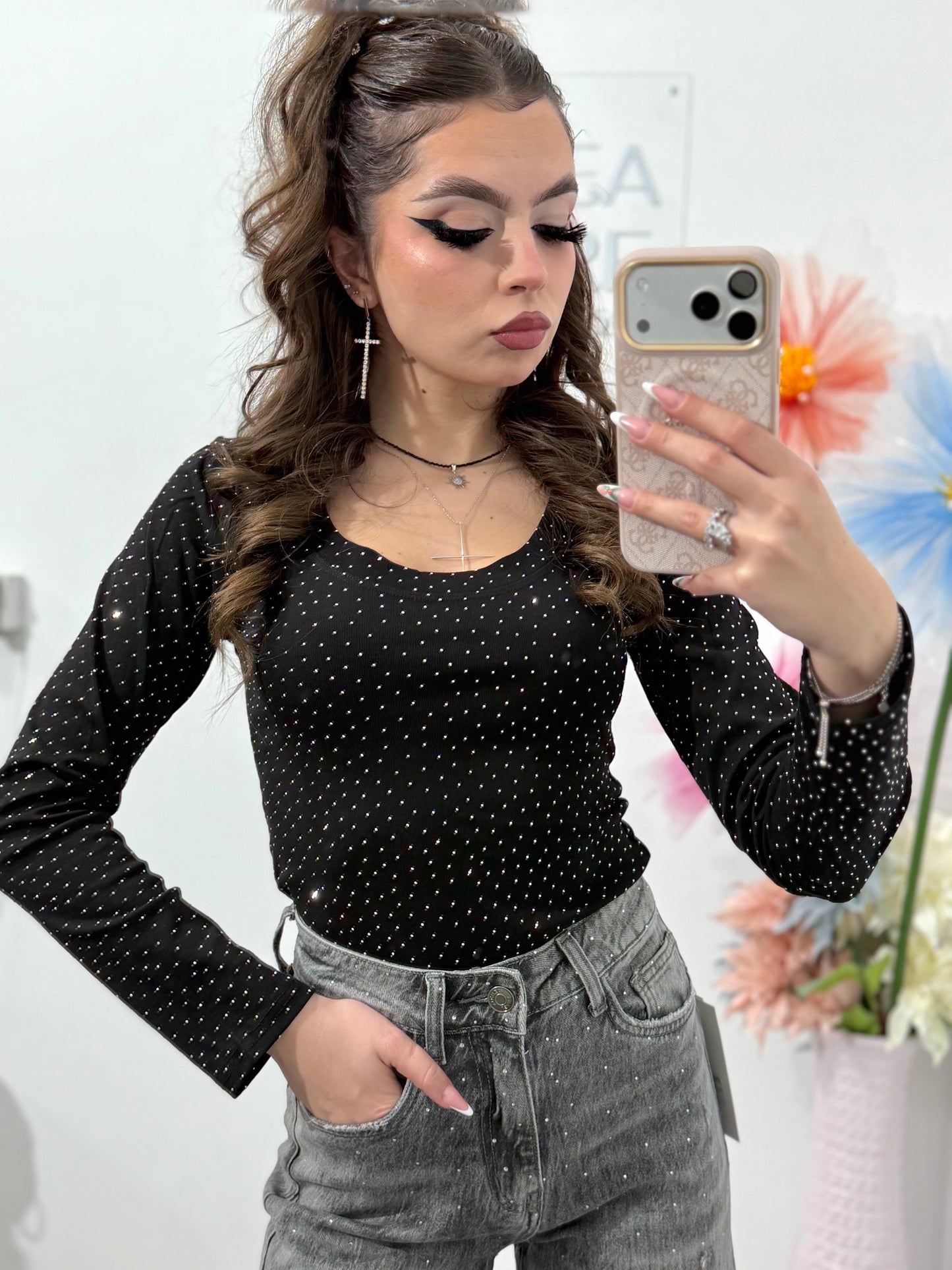 Bluză neagra cu cristale SARA