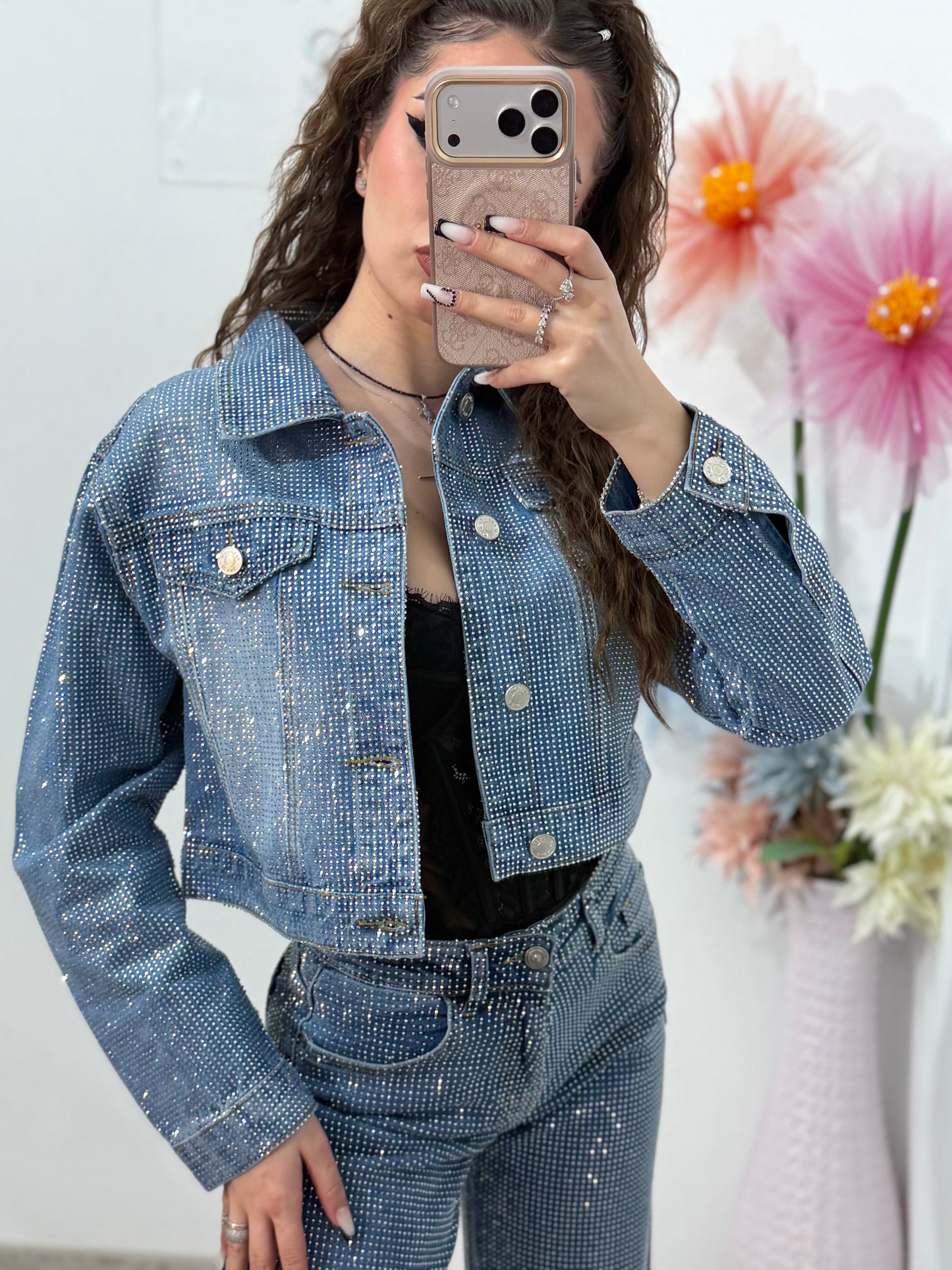 Geacă denim full cristale blue Xonia