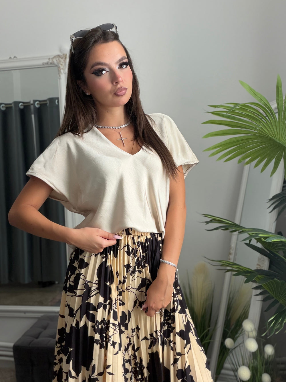 Cămașă satinata bej KARLA