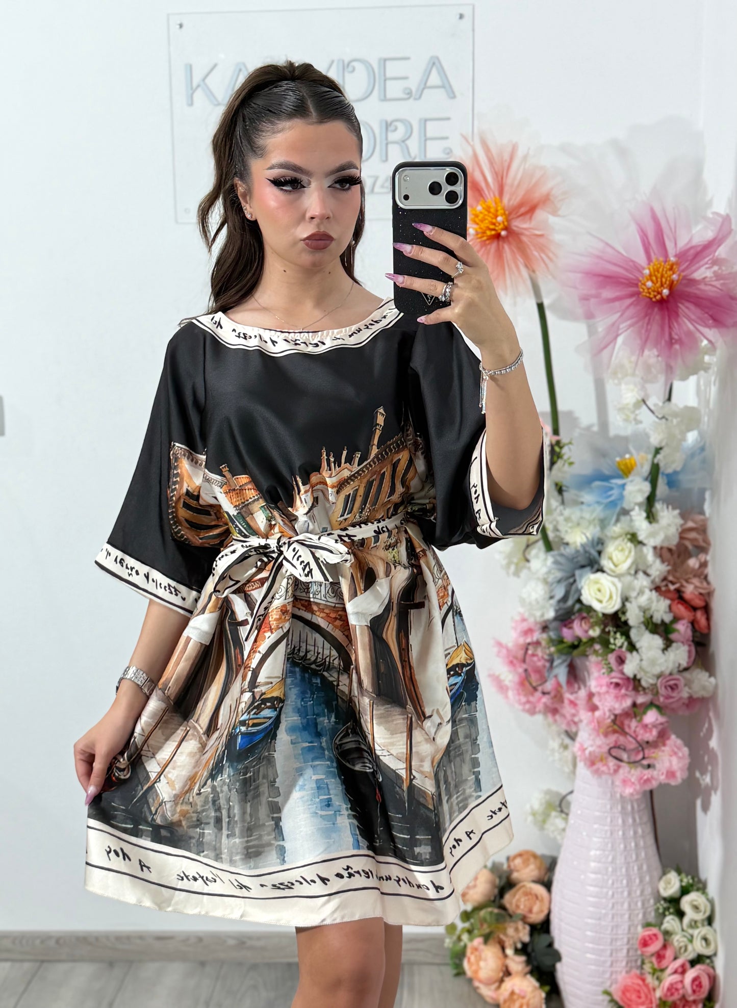 Rochie satinata cu imprimeu neagra RAYSA