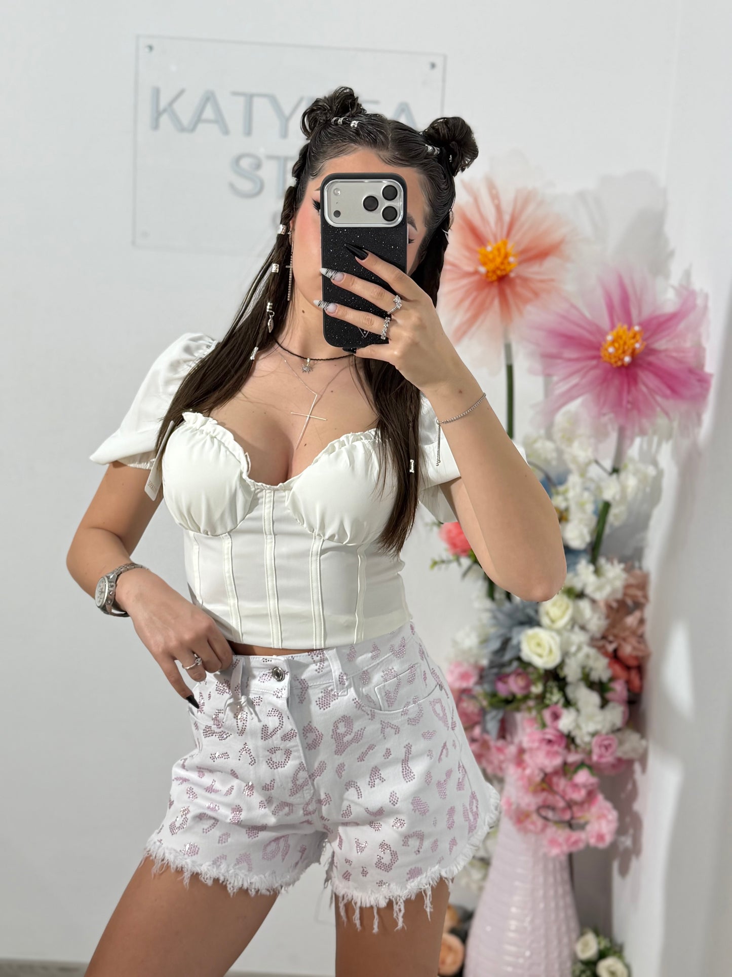 Pantaloni scurți din denim white  PANTHER