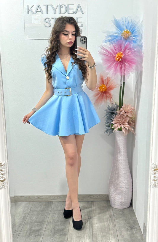 Salopetă elegantă cu cristale albastra Elissa