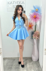 Salopetă elegantă cu cristale albastra Elissa