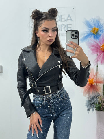 Geacă din imitație de piele neagră Ioana